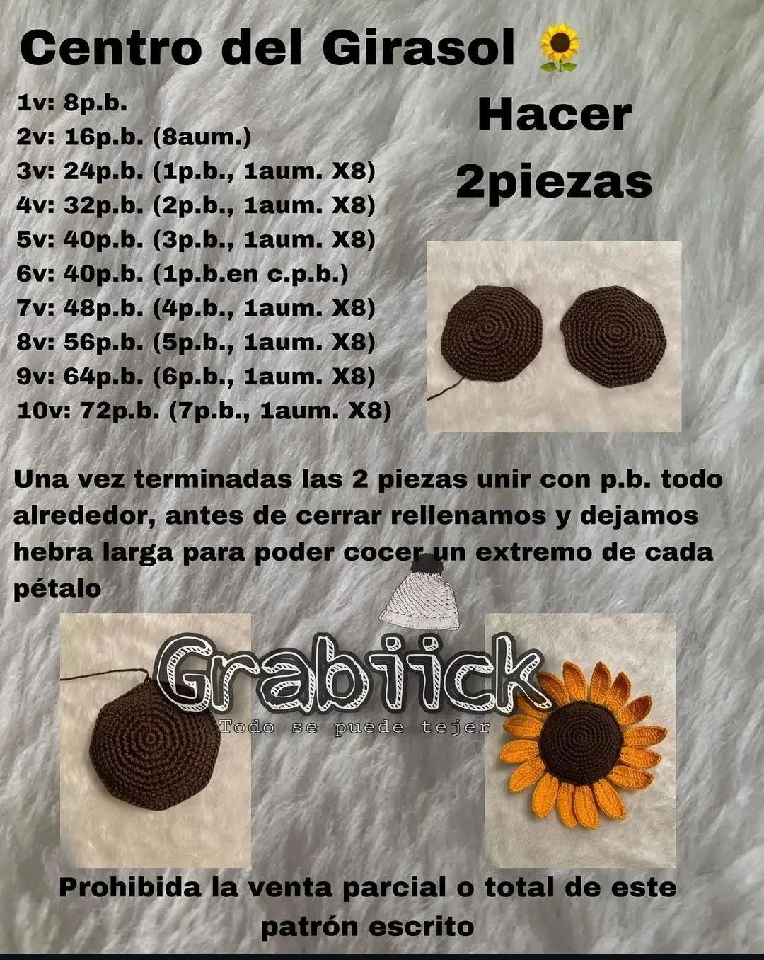 Patrón de Girasol de Ganchillo Gratis y Fácil