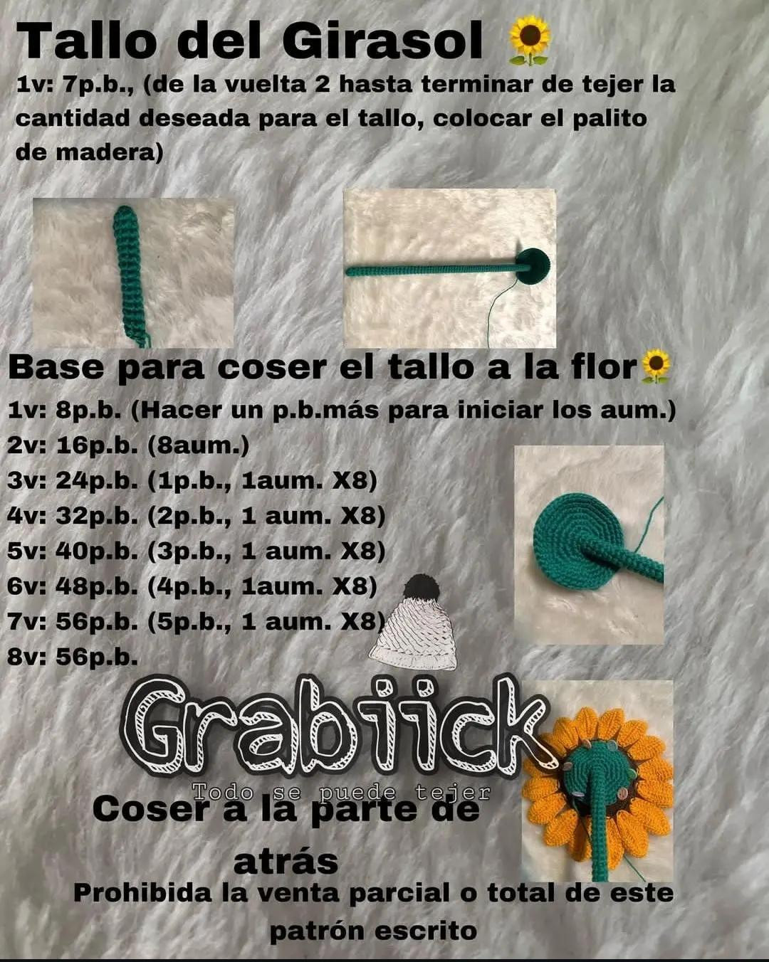Patrón de Girasol de Ganchillo Gratis y Fácil