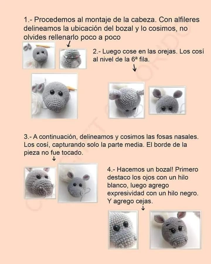 Patrón de hipopótamo amigurumi con vestido rosa gratis.