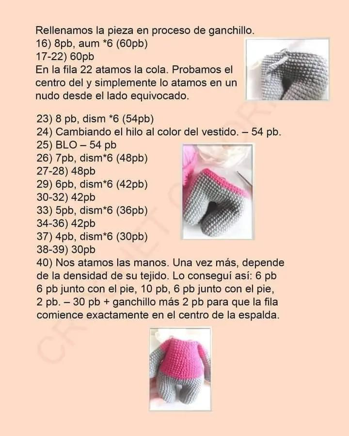 Patrón de hipopótamo amigurumi con vestido rosa gratis.