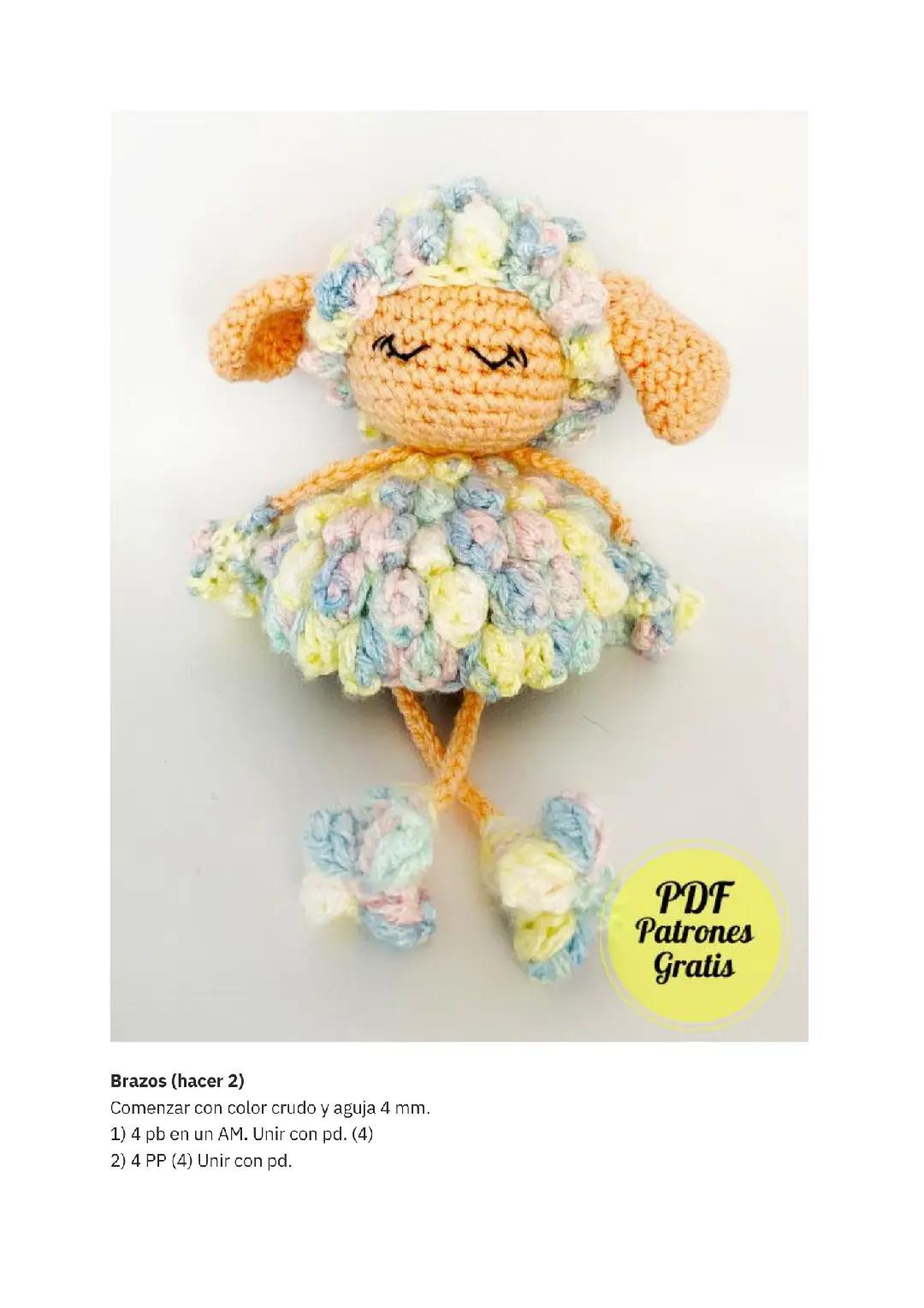 Patrón de muñeca oveja colorida, fácil y gratis para principiantes