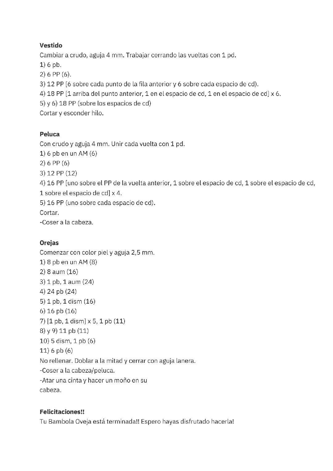 Patrón de muñeca oveja colorida, fácil y gratis para principiantes