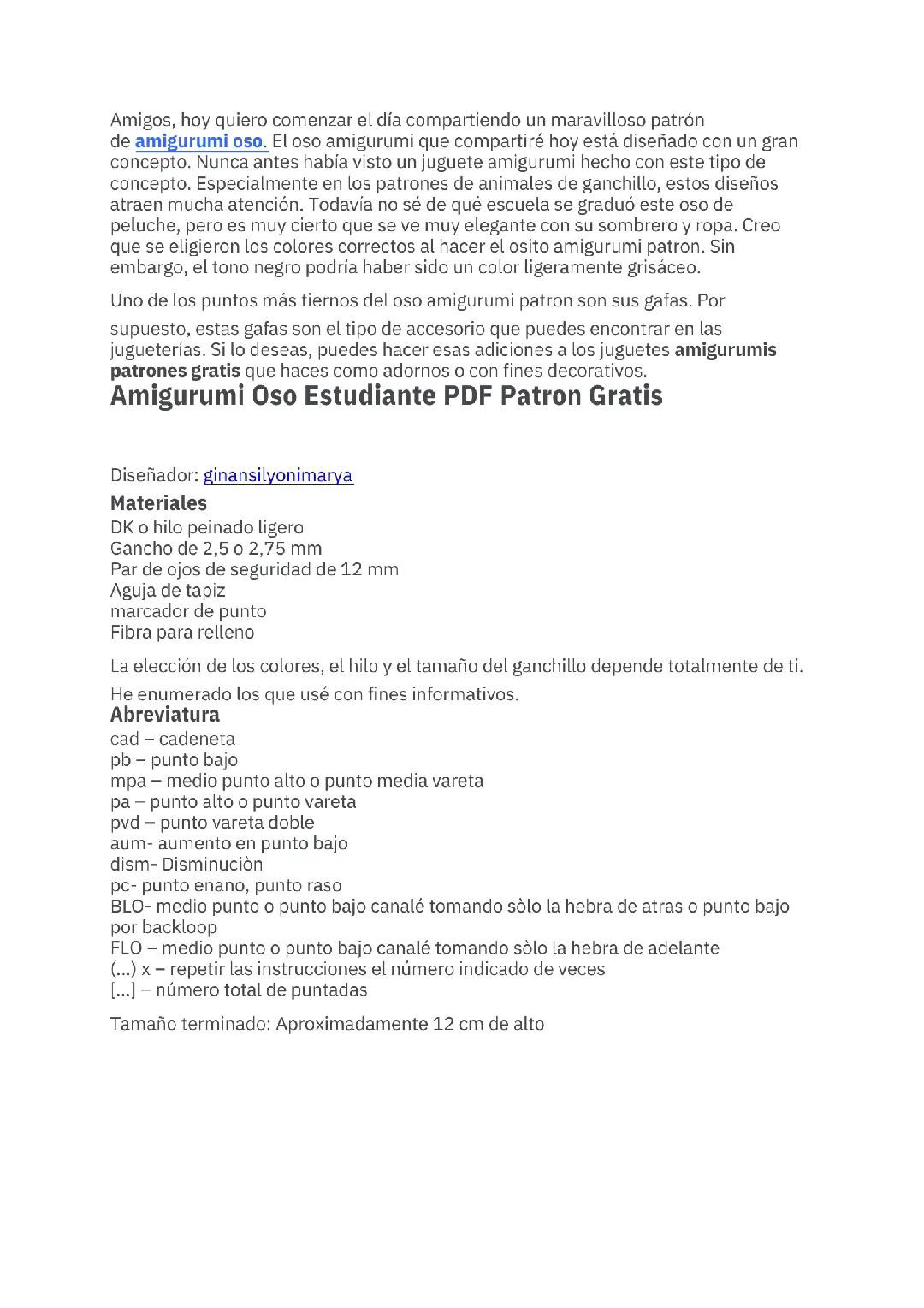 Patrón de oso estudiante de ganchillo en español
