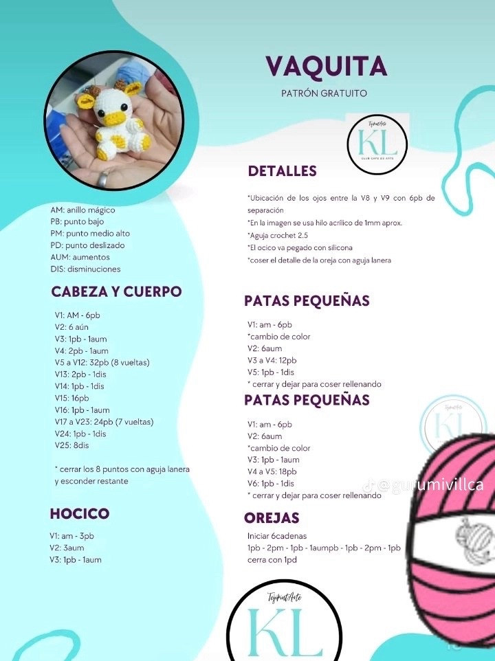 Patrón de Vaquita Amigurumi Gratis para Tejido a Crochet