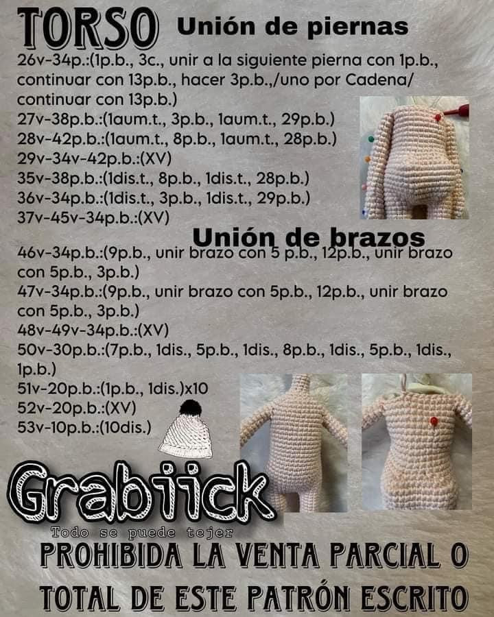 Patrón gratuito para muñeco de cuerpo base de 25cm