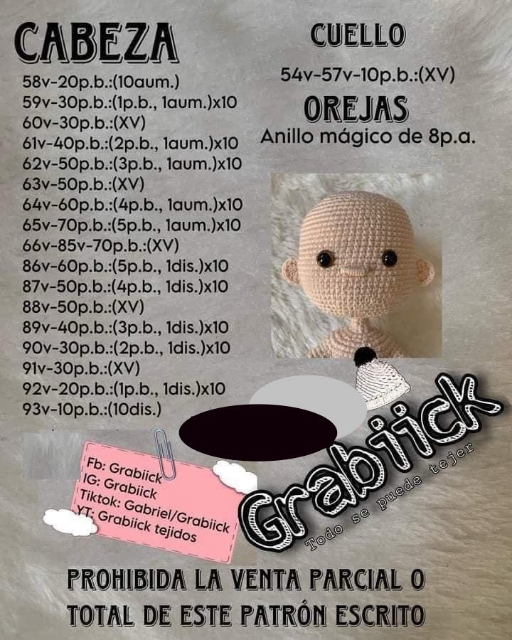 Patrón gratuito para muñeco de cuerpo base de 25cm