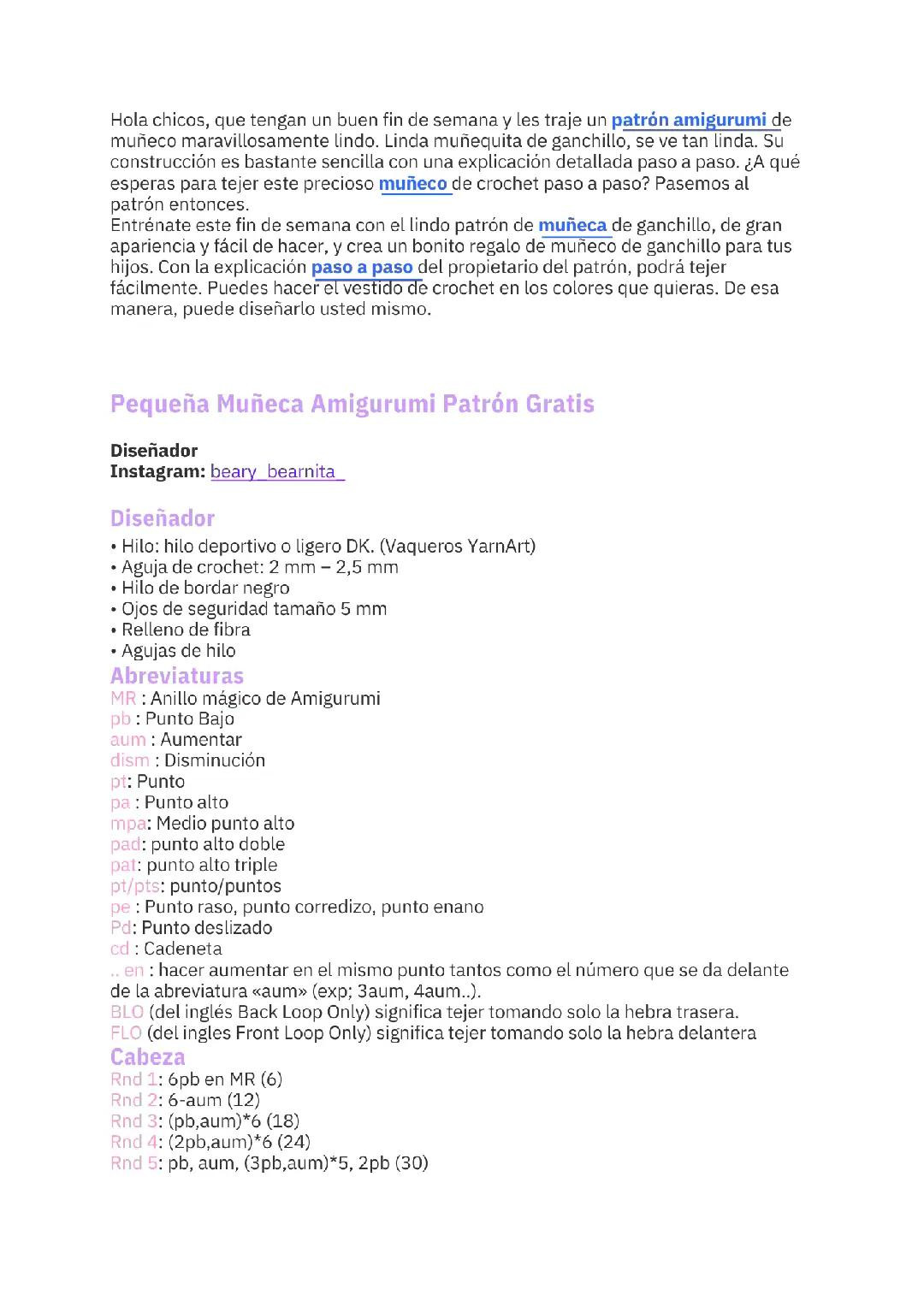 Pequeña Muñeca Amigurumi Patrón Gratis