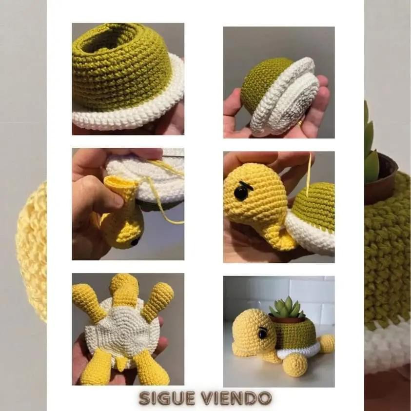 Porta maceta tortuga de crochet fácil y rápido