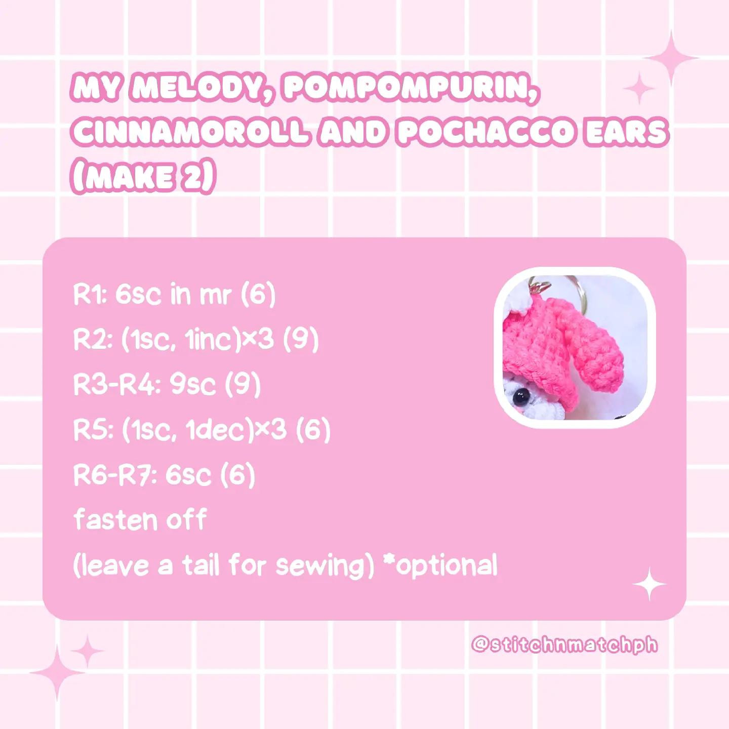 Sanrio Inspired Crochet Baby Mushroom Ears Keychain Pattern