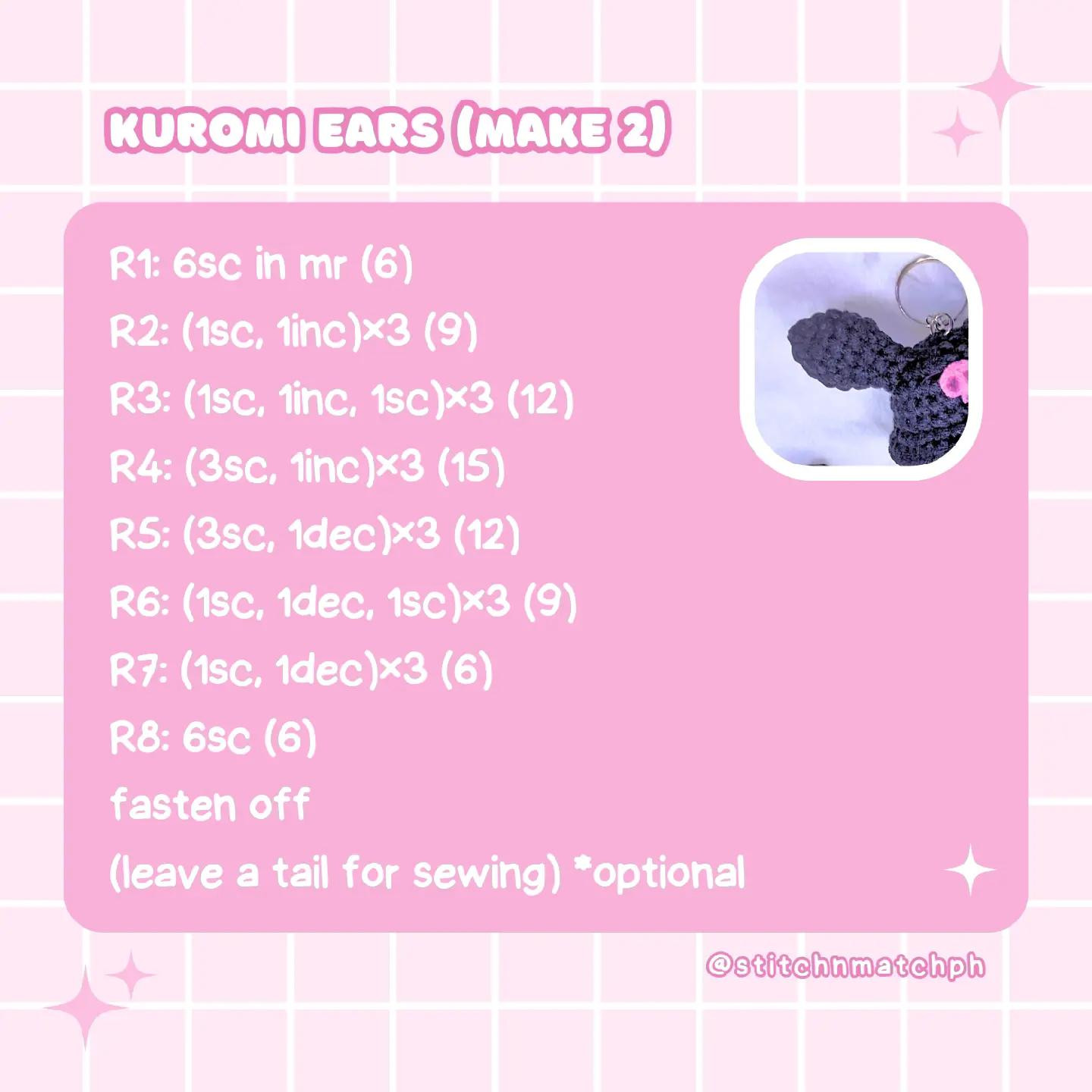 Sanrio Inspired Crochet Baby Mushroom Ears Keychain Pattern