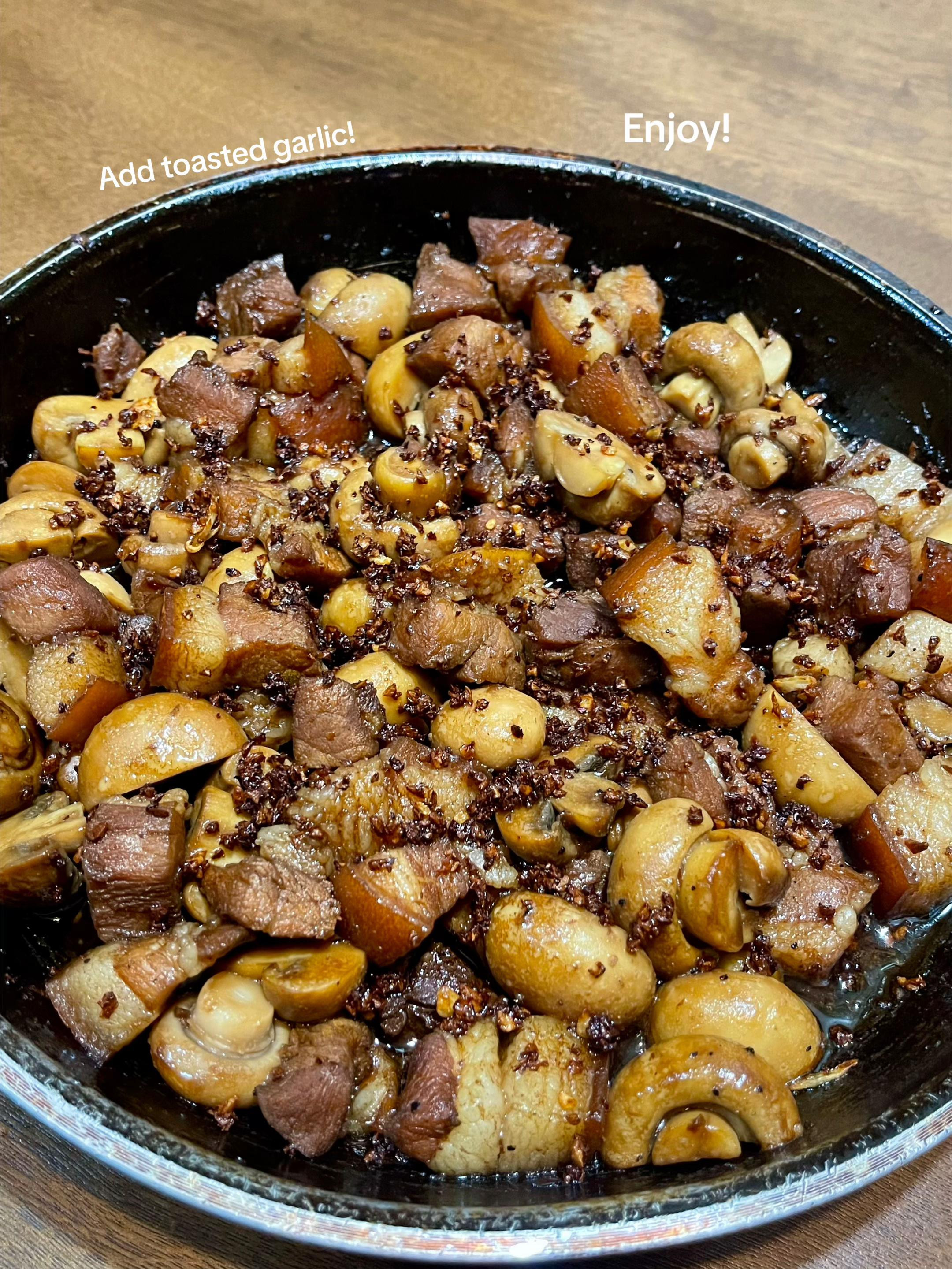 Savory Pork Salpicao with Garlic Mushroom Delight