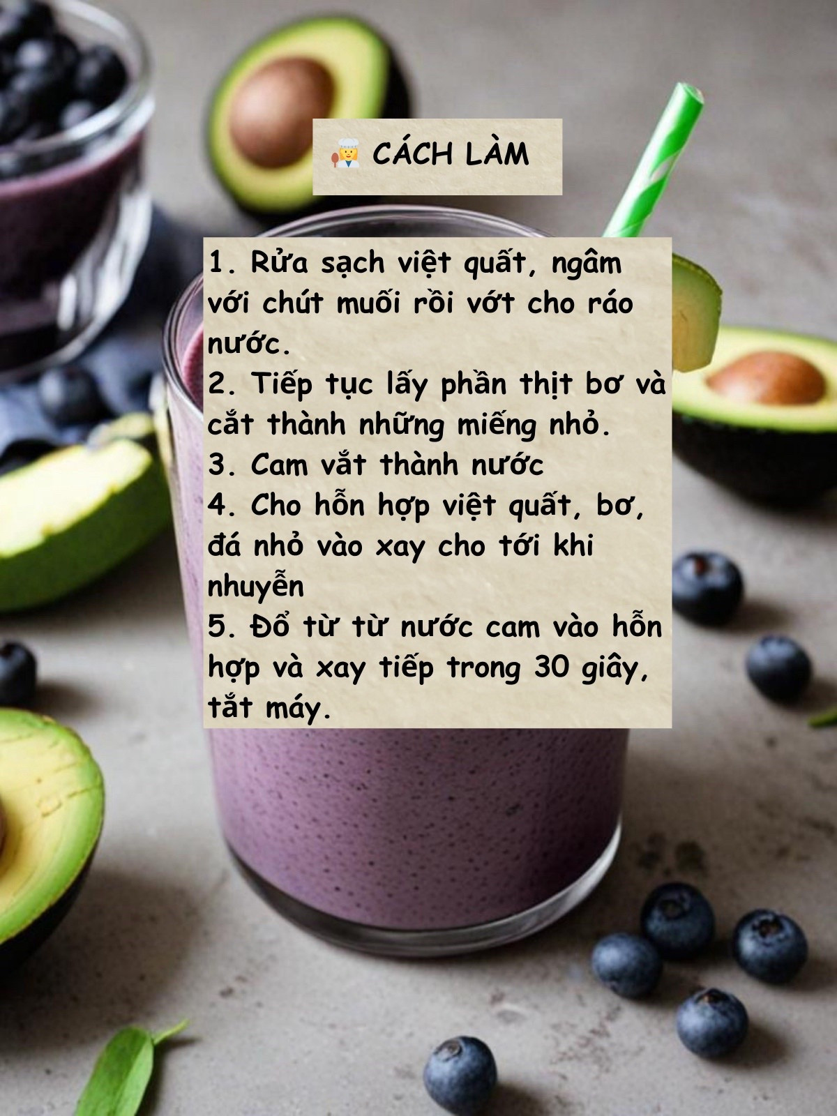 Sinh tố bơ việt quất thơm ngon, tươi mát cho ngày hè sảng khoái