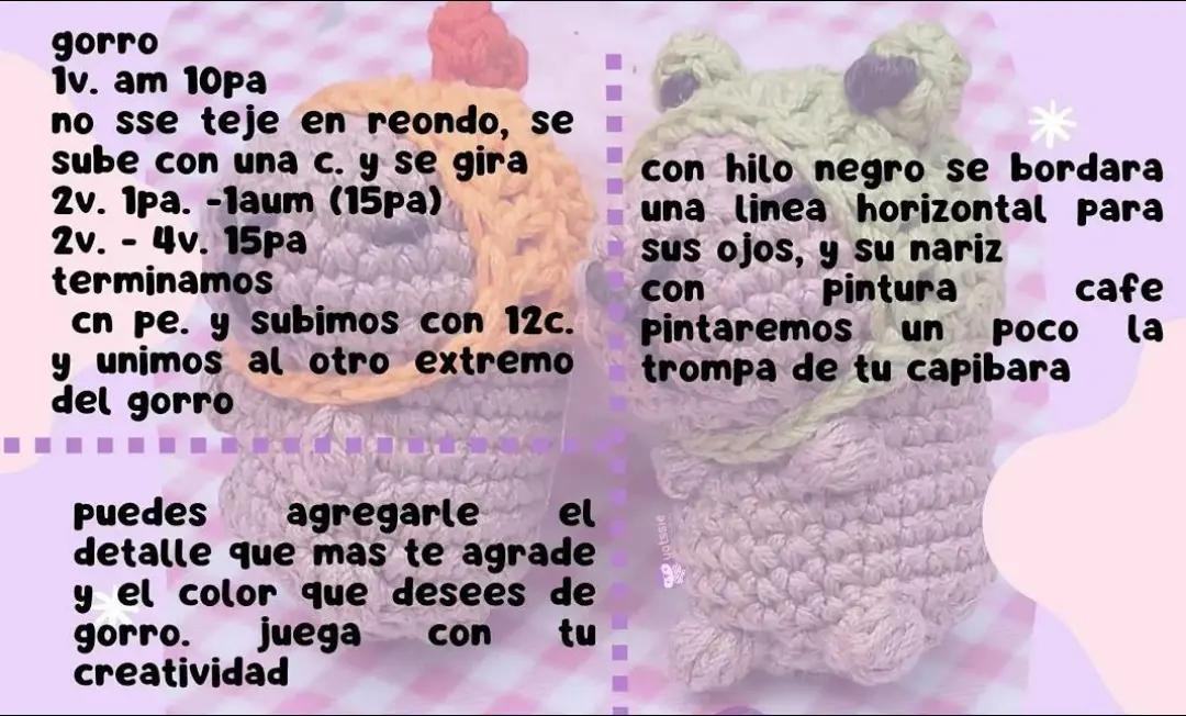 Tiernos capibaras de crochet con gorritos coloridos