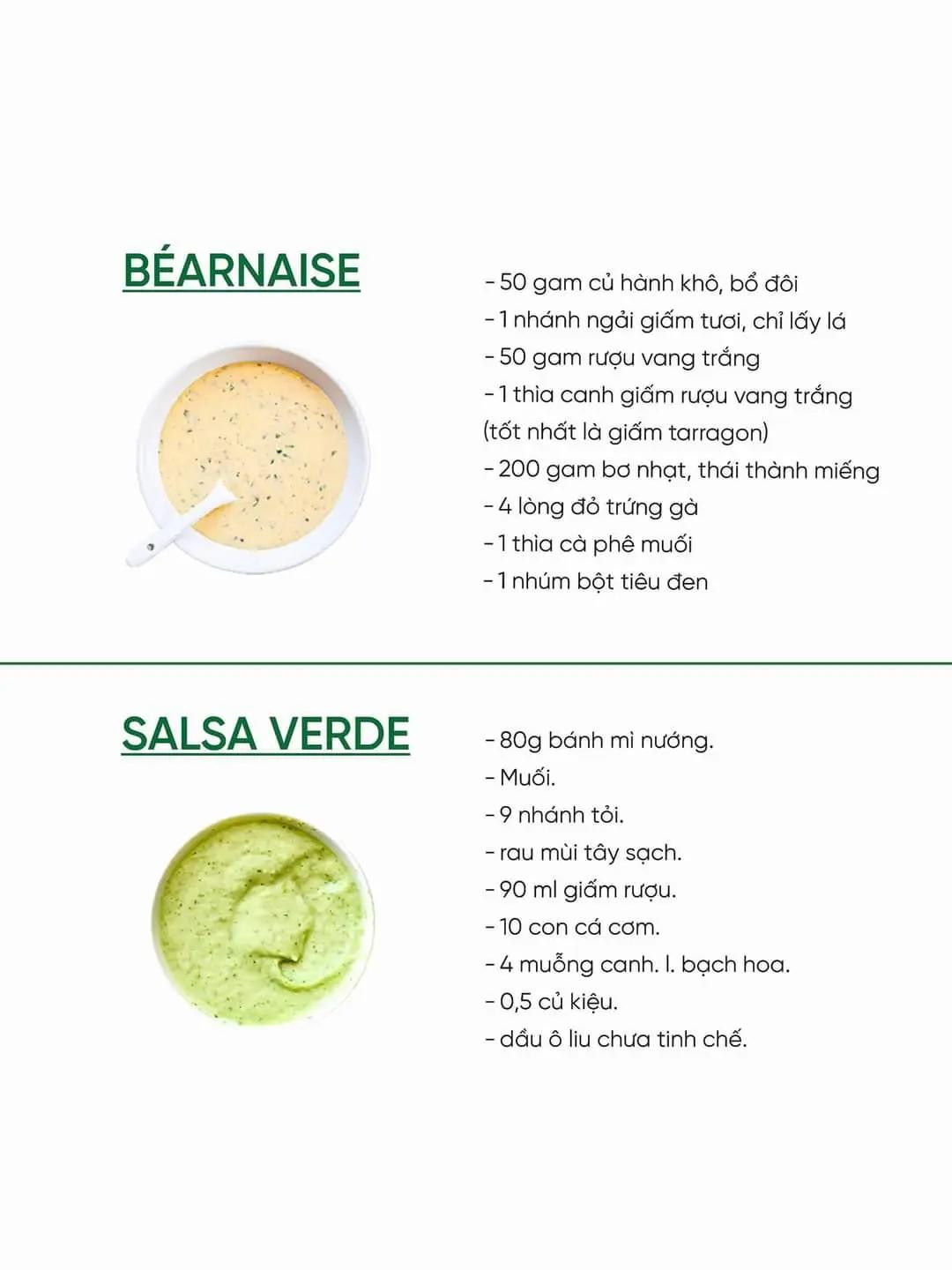 Tổng hợp công thức sốt, sốt nấm, sốt teriyaki sốt phô mai, sốt salsa verde, sốt tiêu đen, sốt besarnaise, sốt bơ tỏi, sốt blue cheese