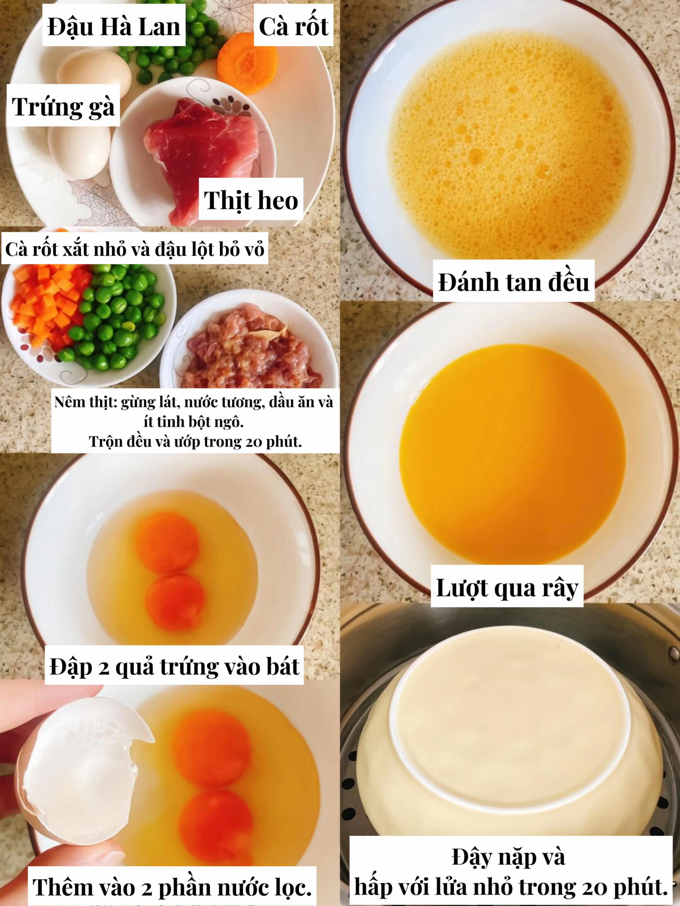 Trứng Hấp Thịt Đậu - Mềm Mịn Cho Bé Yêu