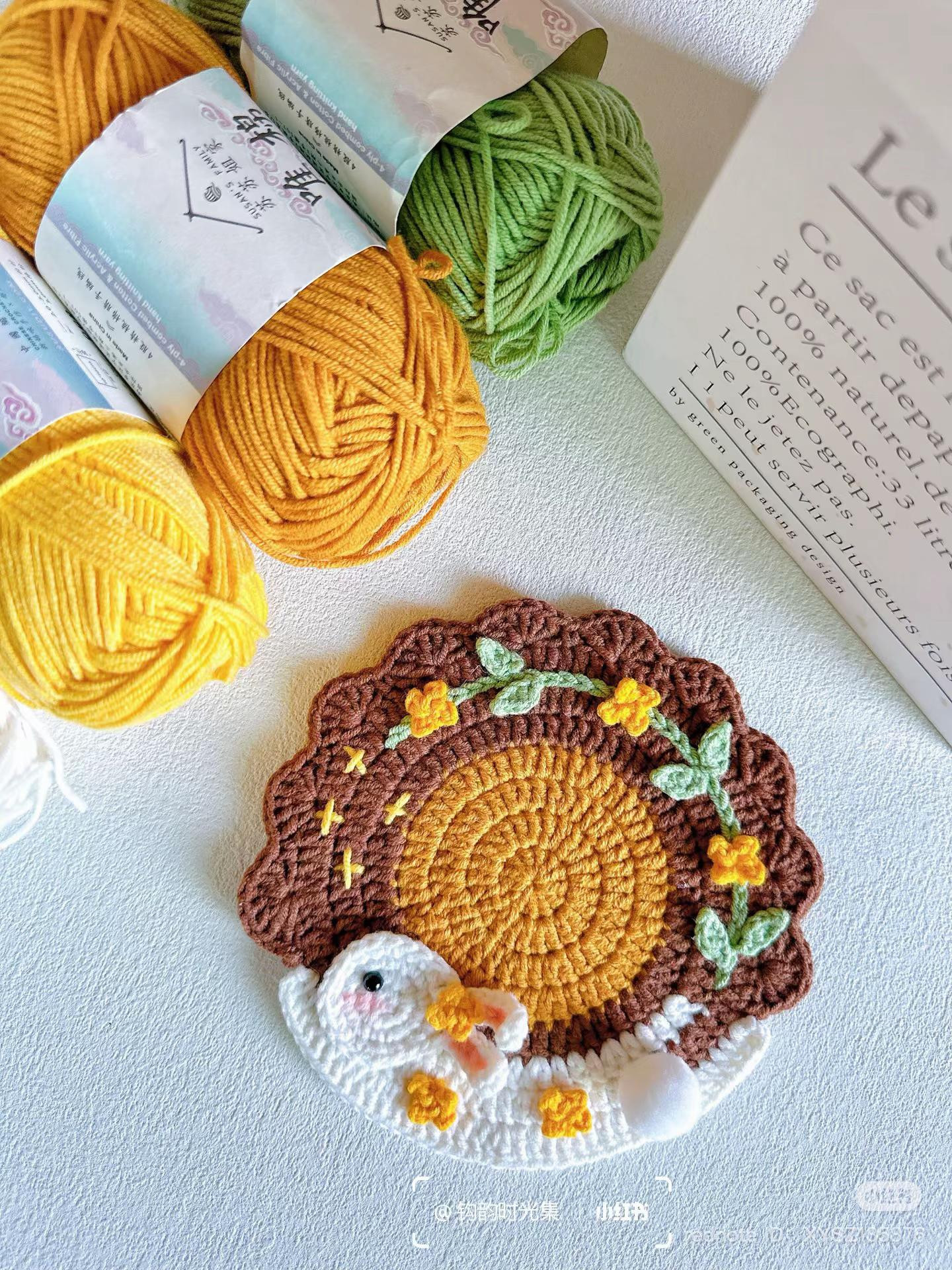 Whimsical Crochet Coasters Featuring Bunnies and Flowers in Various Colors
