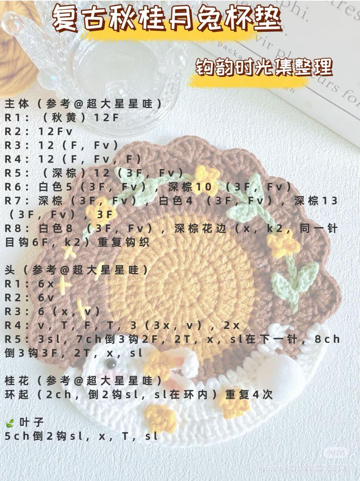 Whimsical Crochet Coasters Featuring Bunnies and Flowers in Various Colors