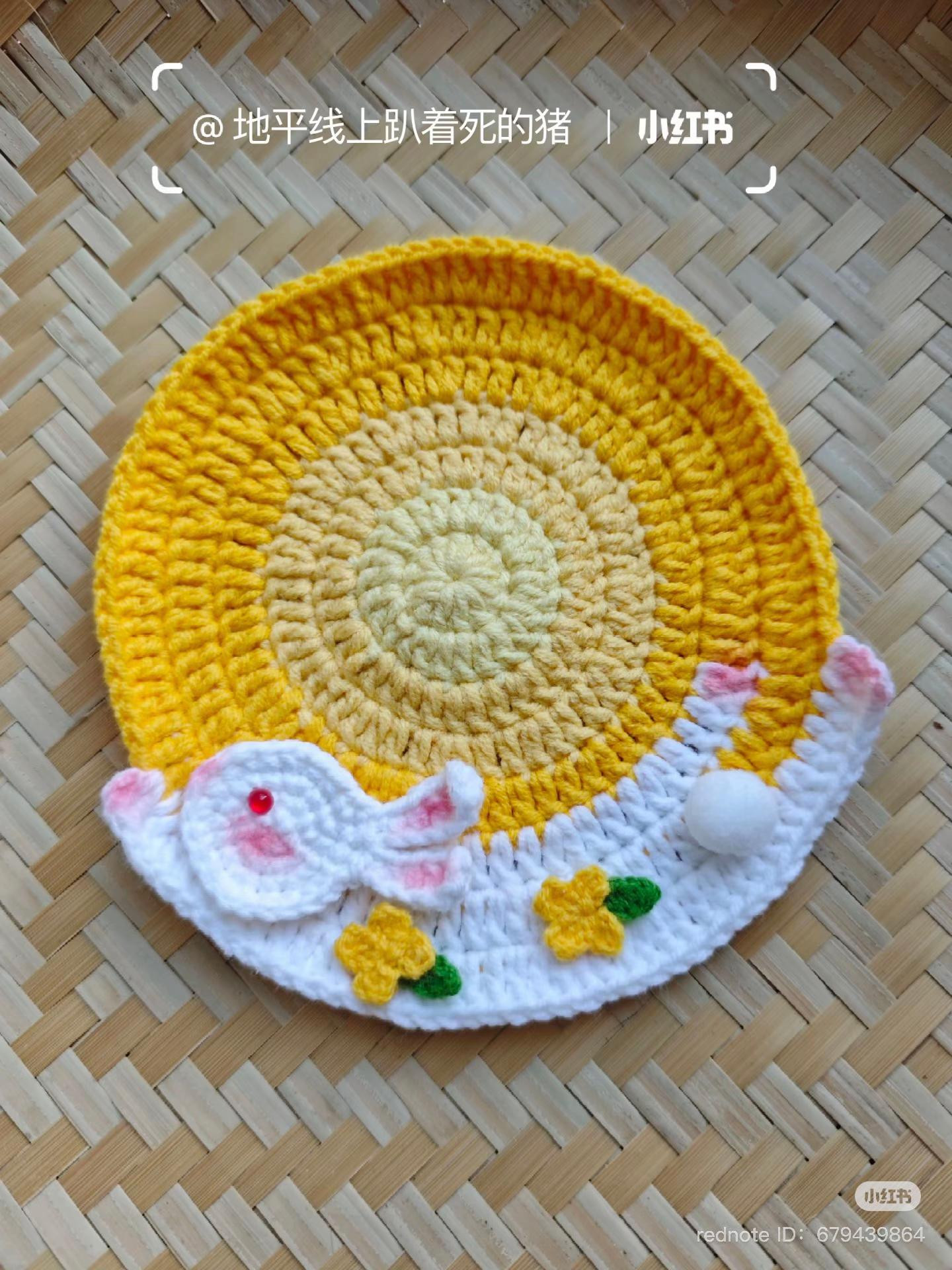 Whimsical Crochet Coasters Featuring Bunnies and Flowers in Various Colors