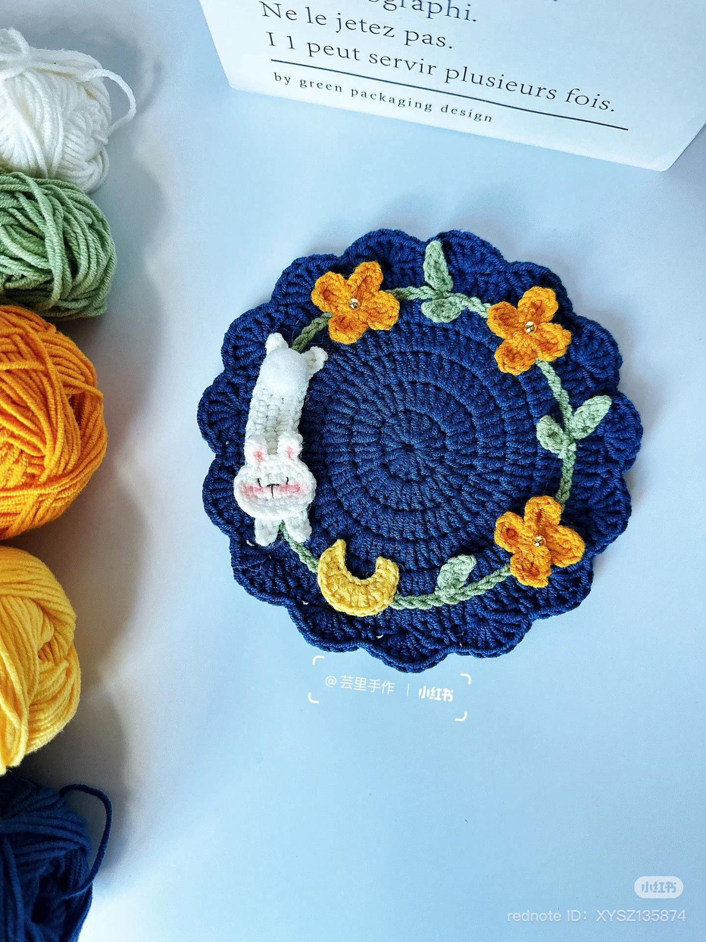 Whimsical Crochet Coasters Featuring Bunnies and Flowers in Various Colors