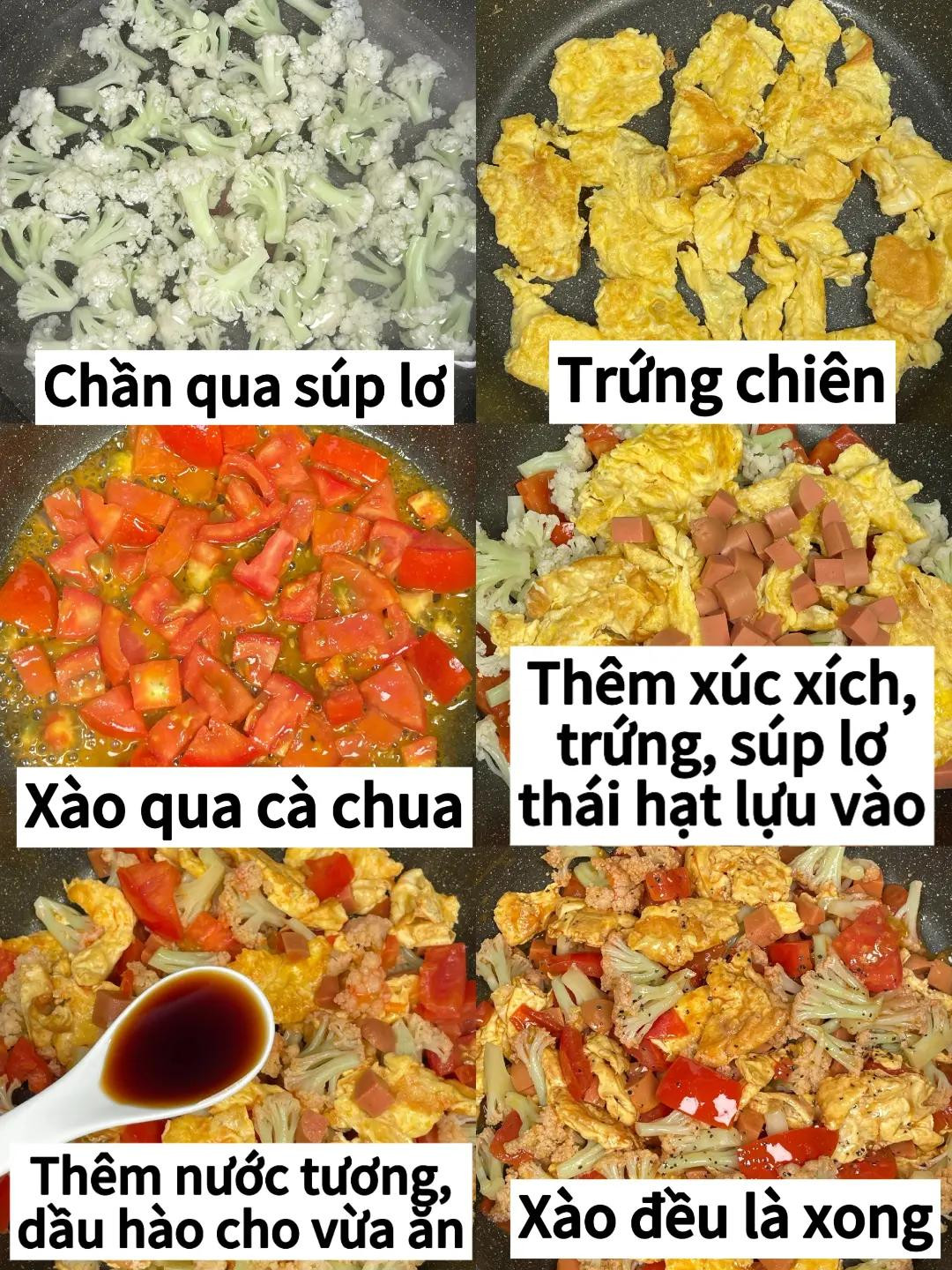 Xào Lạp Xưởng Trứng Bông Cải Đỏ