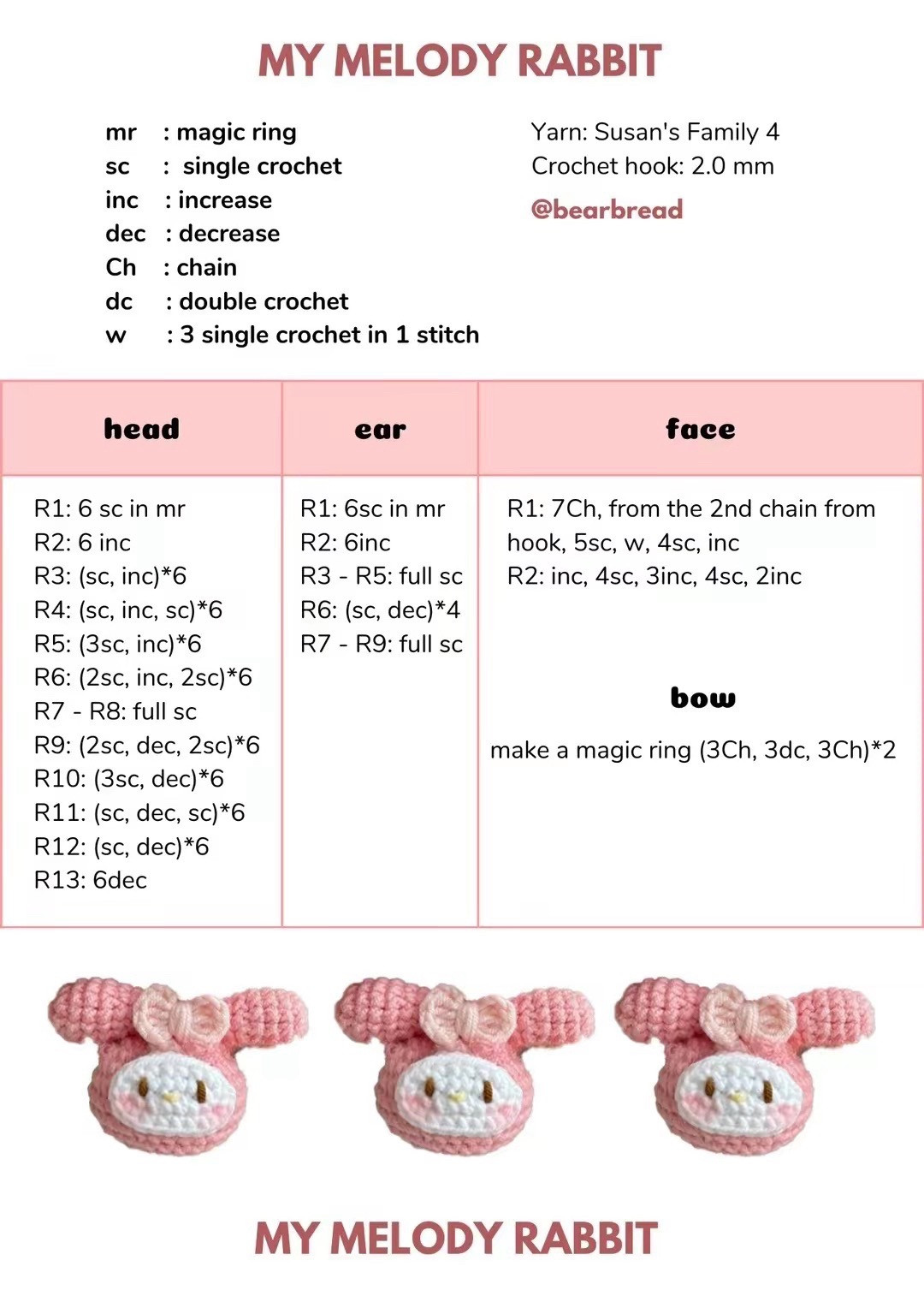 Adorable My Melody Crochet Pattern Keychains Tutorial