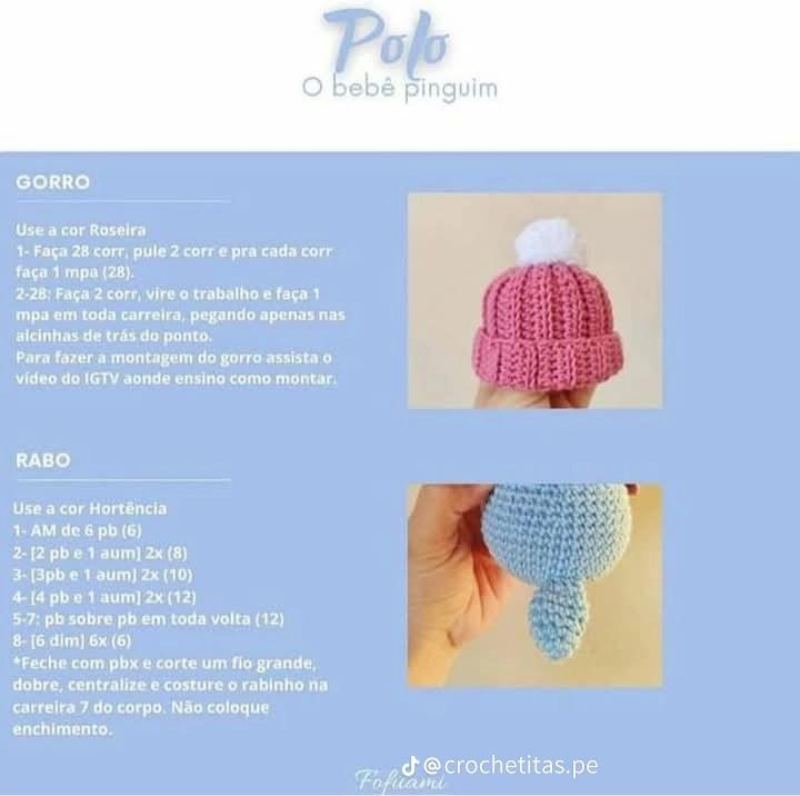 Adorable pingüino de crochet con gorro y bufanda