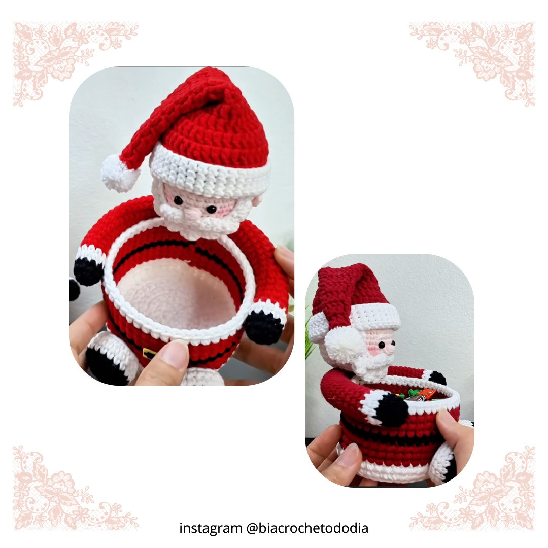 Amigurumi Cestinha Papai Noel: Decoração Natalina Fofa e Divertida