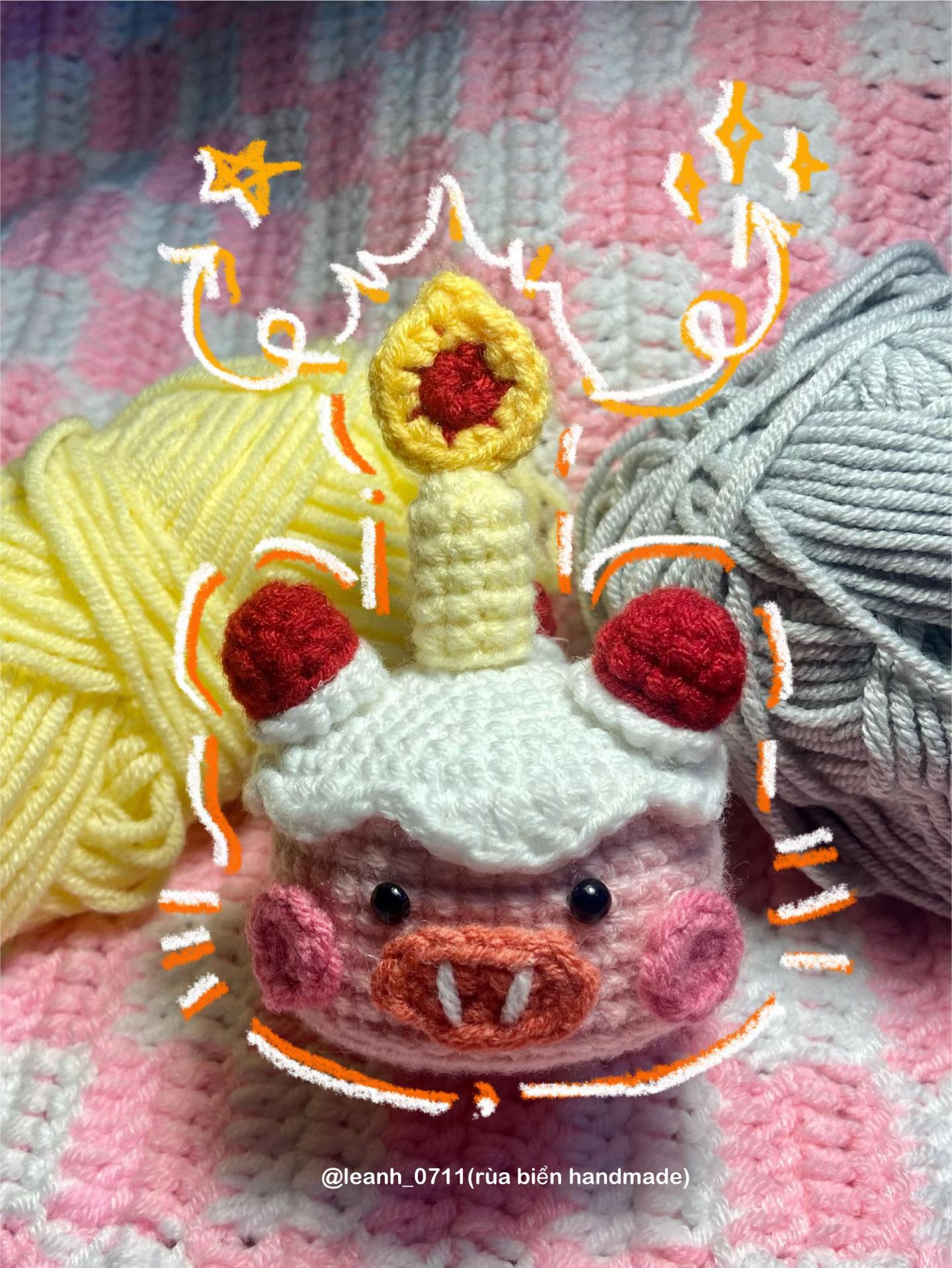 Amigurumi Piggy with Candle and Yarn Balls