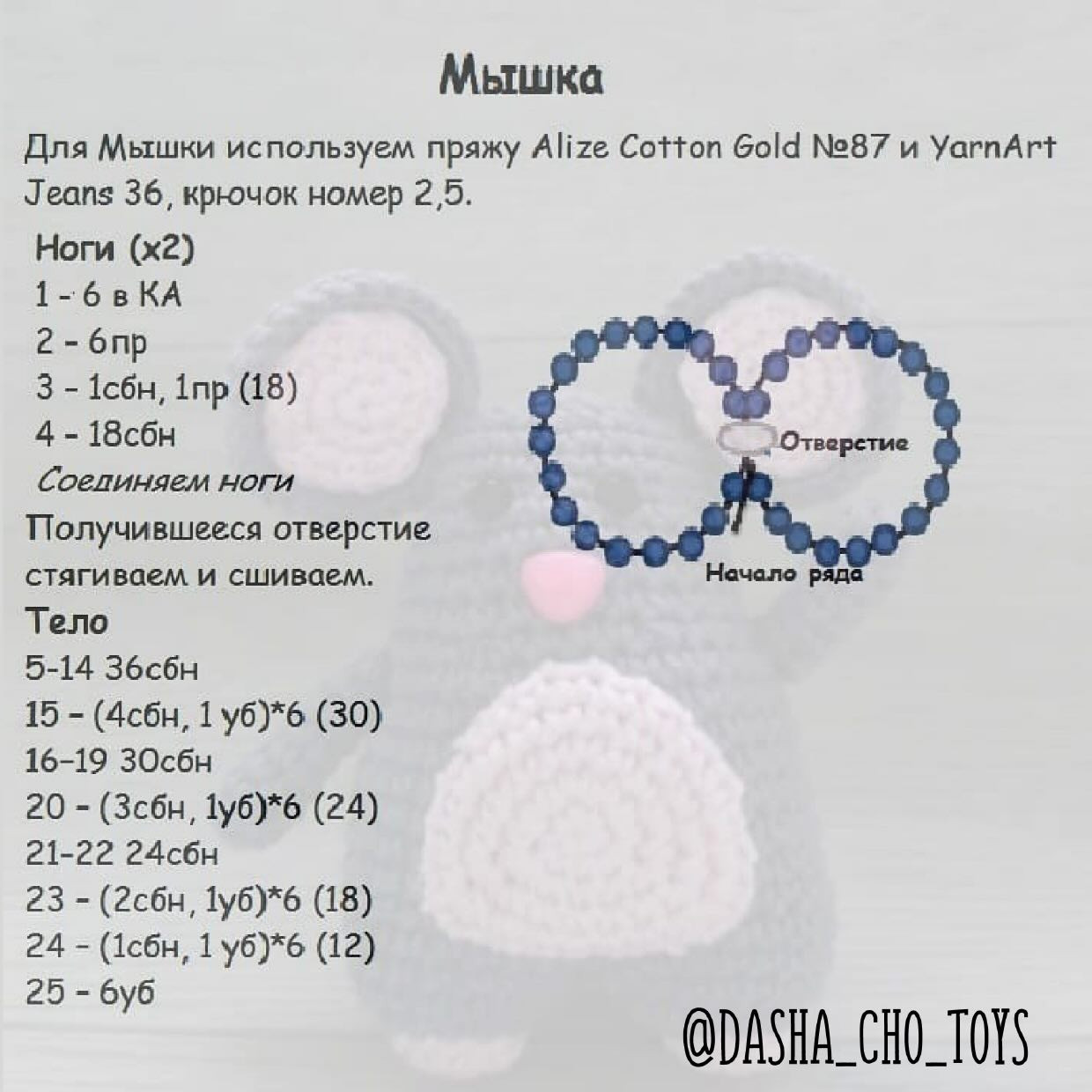 Бесплатная схема для вязания мышки