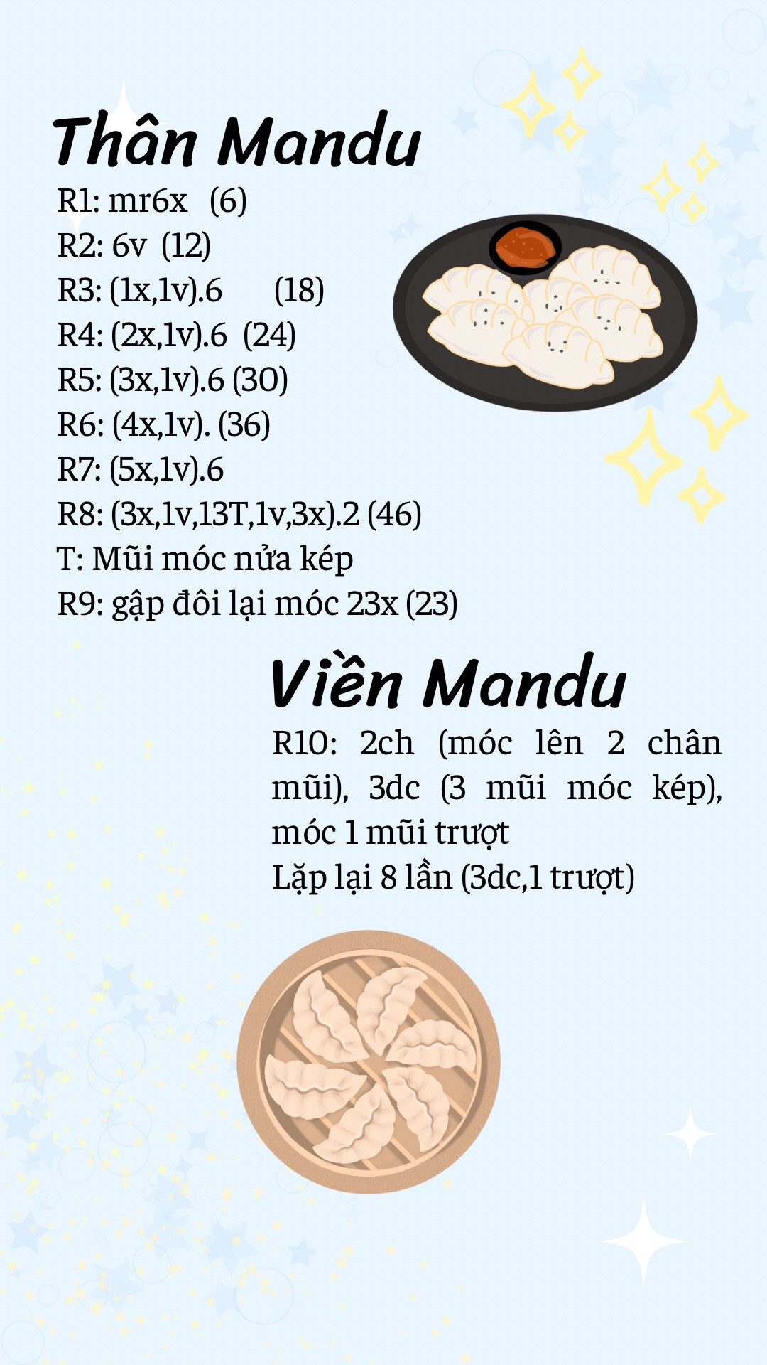 Biểu đồ móc len bánh bao dễ thương và đơn giản cho người mới bắt đầu