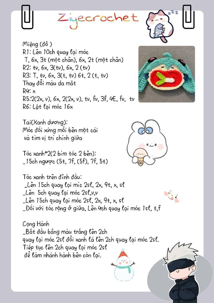 Biểu đồ móc len hình nhân vật anime dễ thương