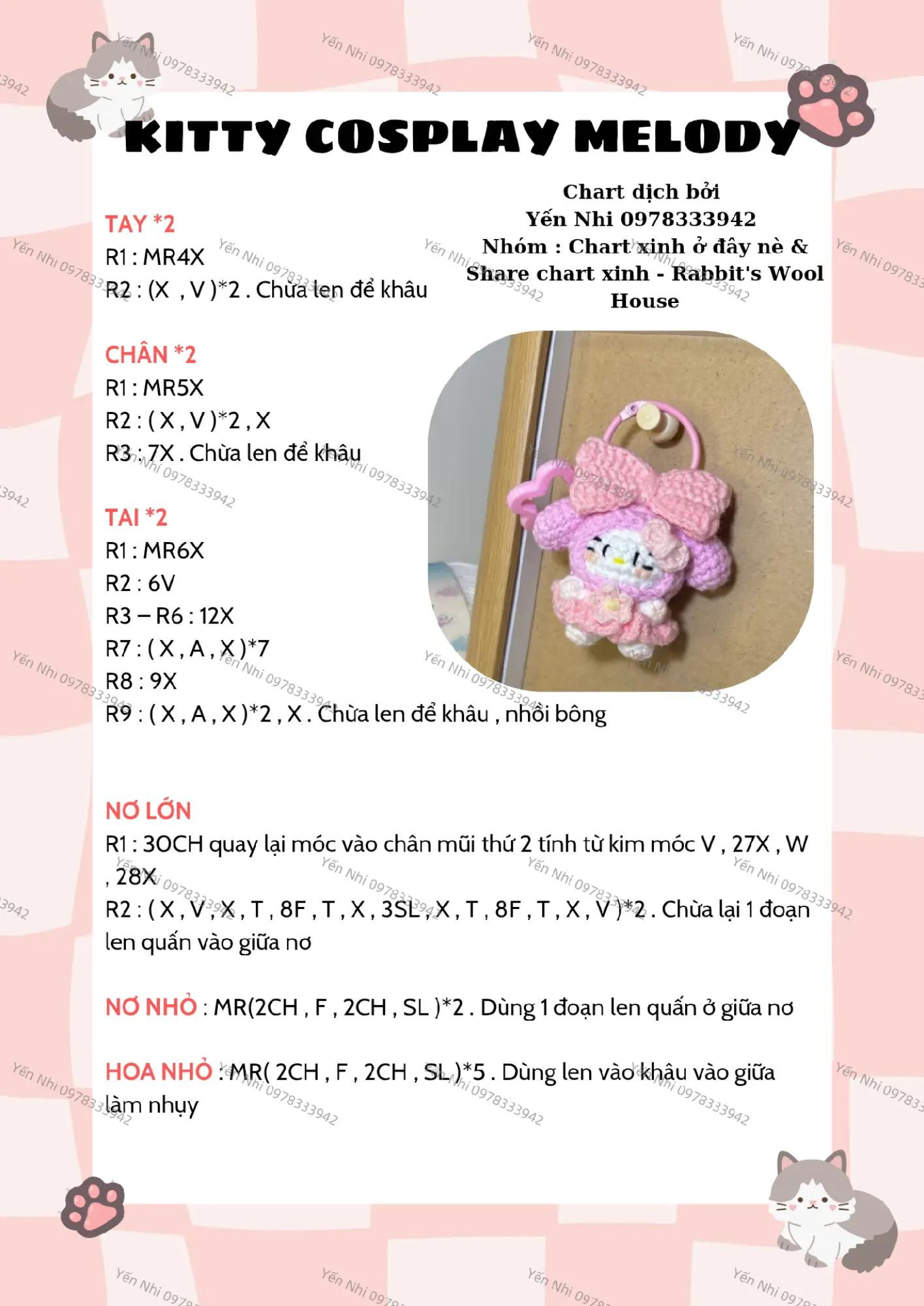 Biểu đồ móc len Kitty Cosplay Melody dễ thương