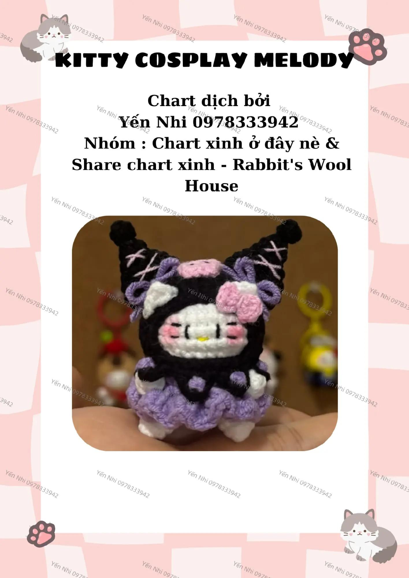 Biểu đồ móc len Kitty Cosplay Melody dễ thương
