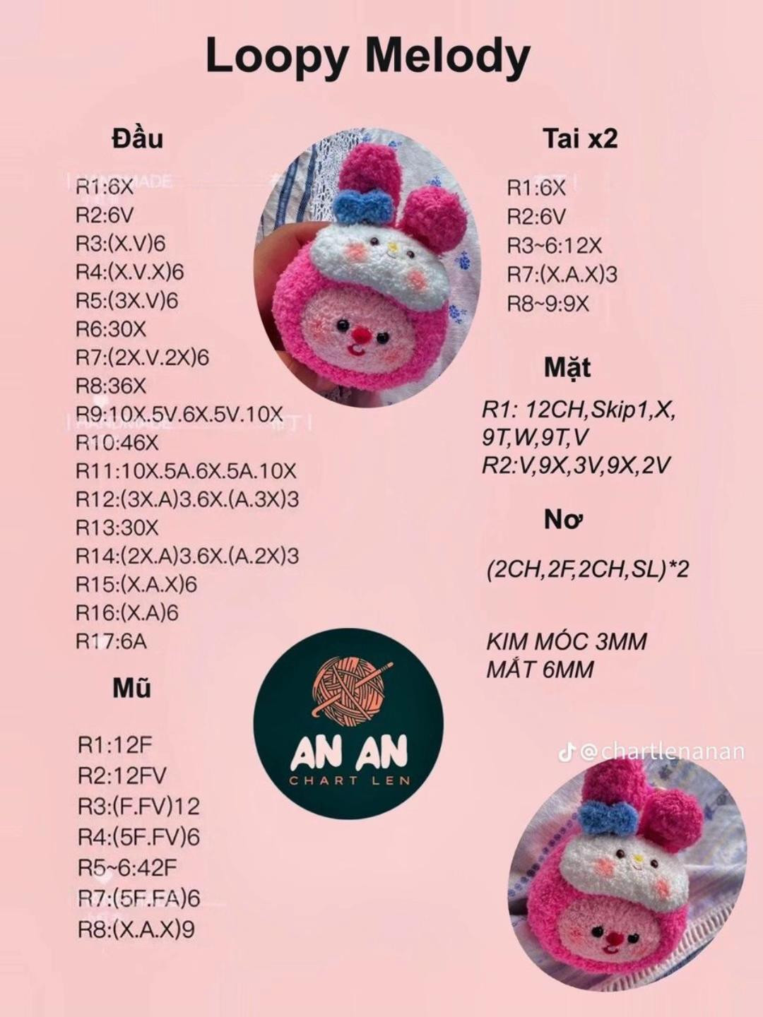 Búp bê móc len dễ thương hình chim xanh hồng