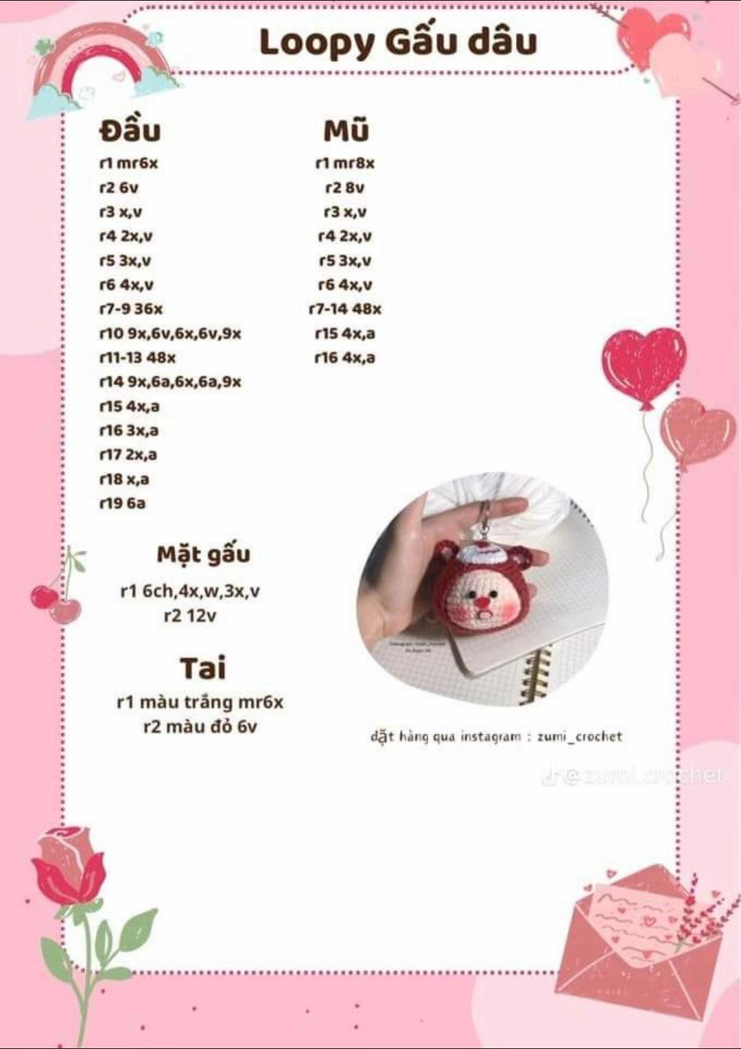 Búp bê móc len dễ thương hình chim xanh hồng