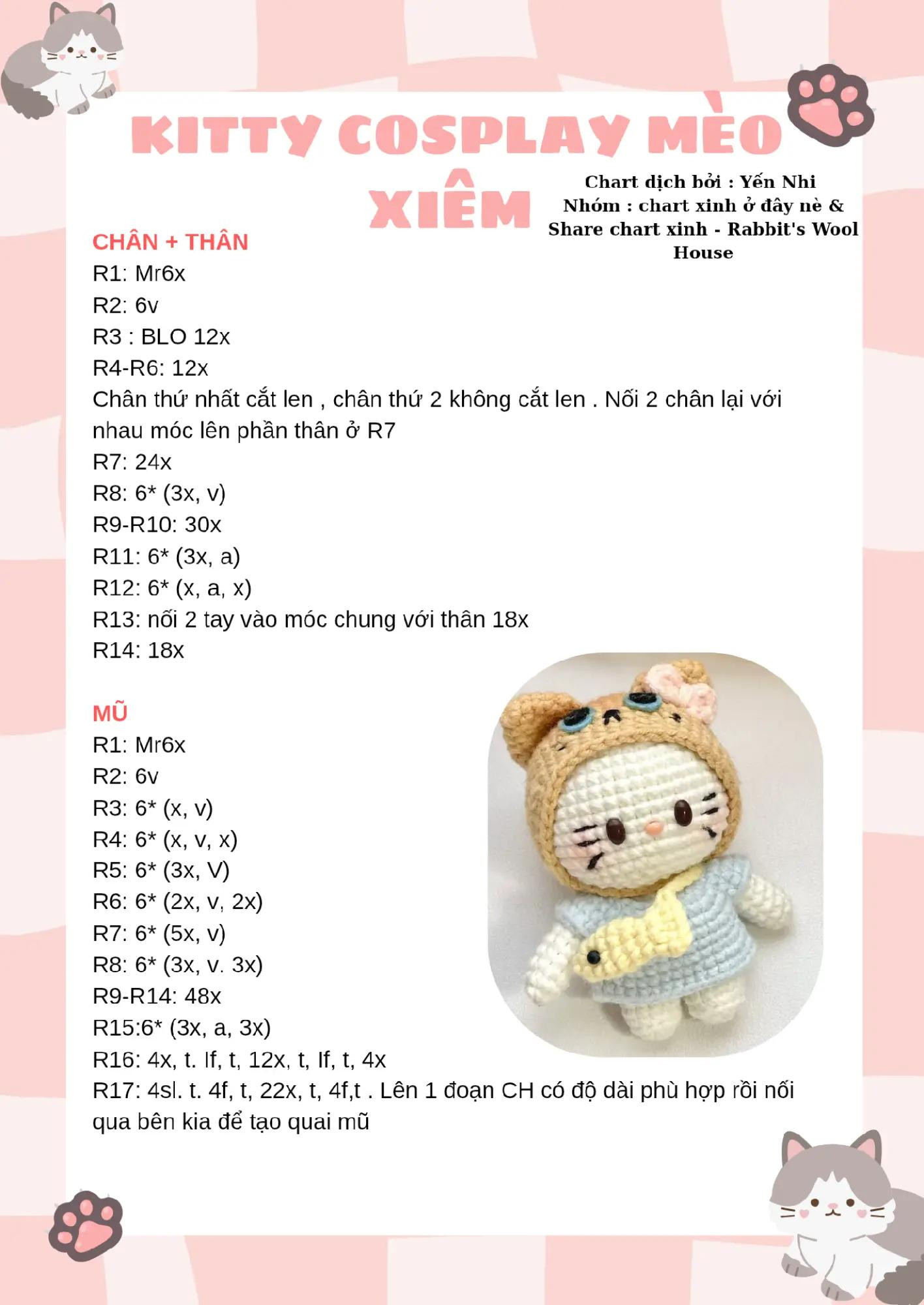 Búp bê móc len mèo nhỏ đáng yêu với mũ và khăn