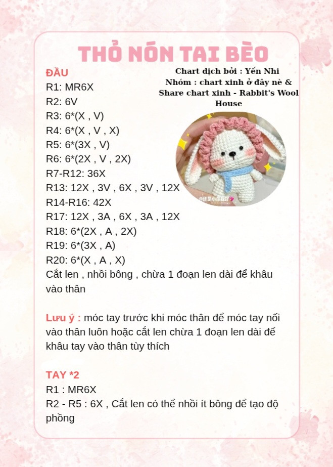 Búp bê thỏ len dễ thương với khăn quàng cổ xinh xắn