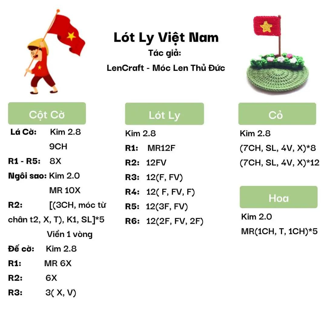 Cách móc cờ đỏ sao vàng trên nền hoa len xanh