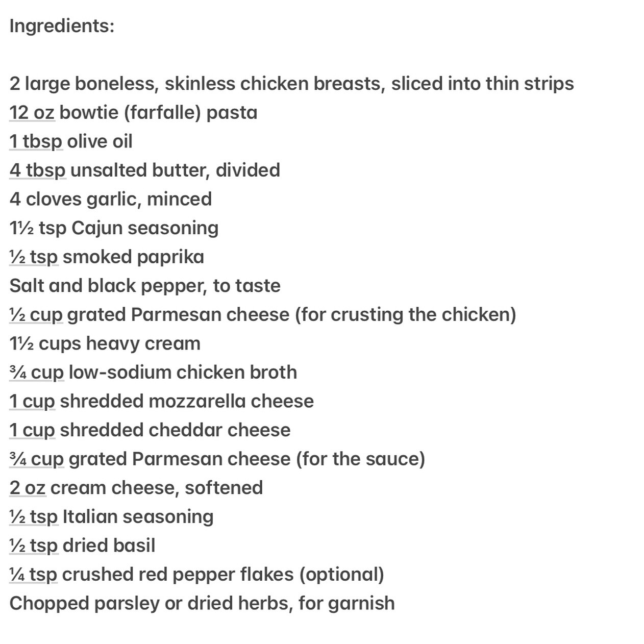 Cajun Garlic Parmesan Chicken Bowtie Delight