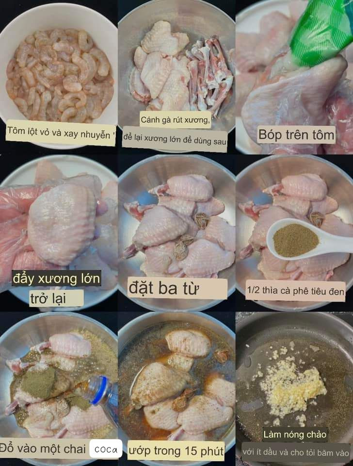 CÁNH GÀ NHỒI TÔM RIM COCA