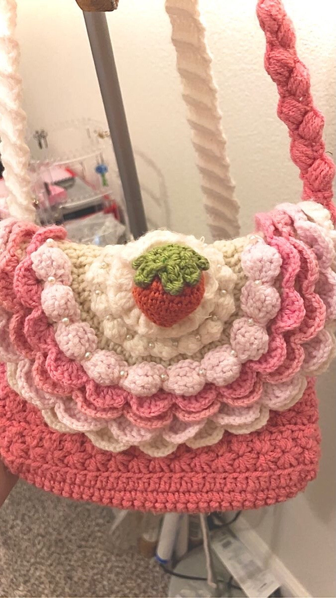 Charming Crochet Bag with Floral and Strawberry Designs
