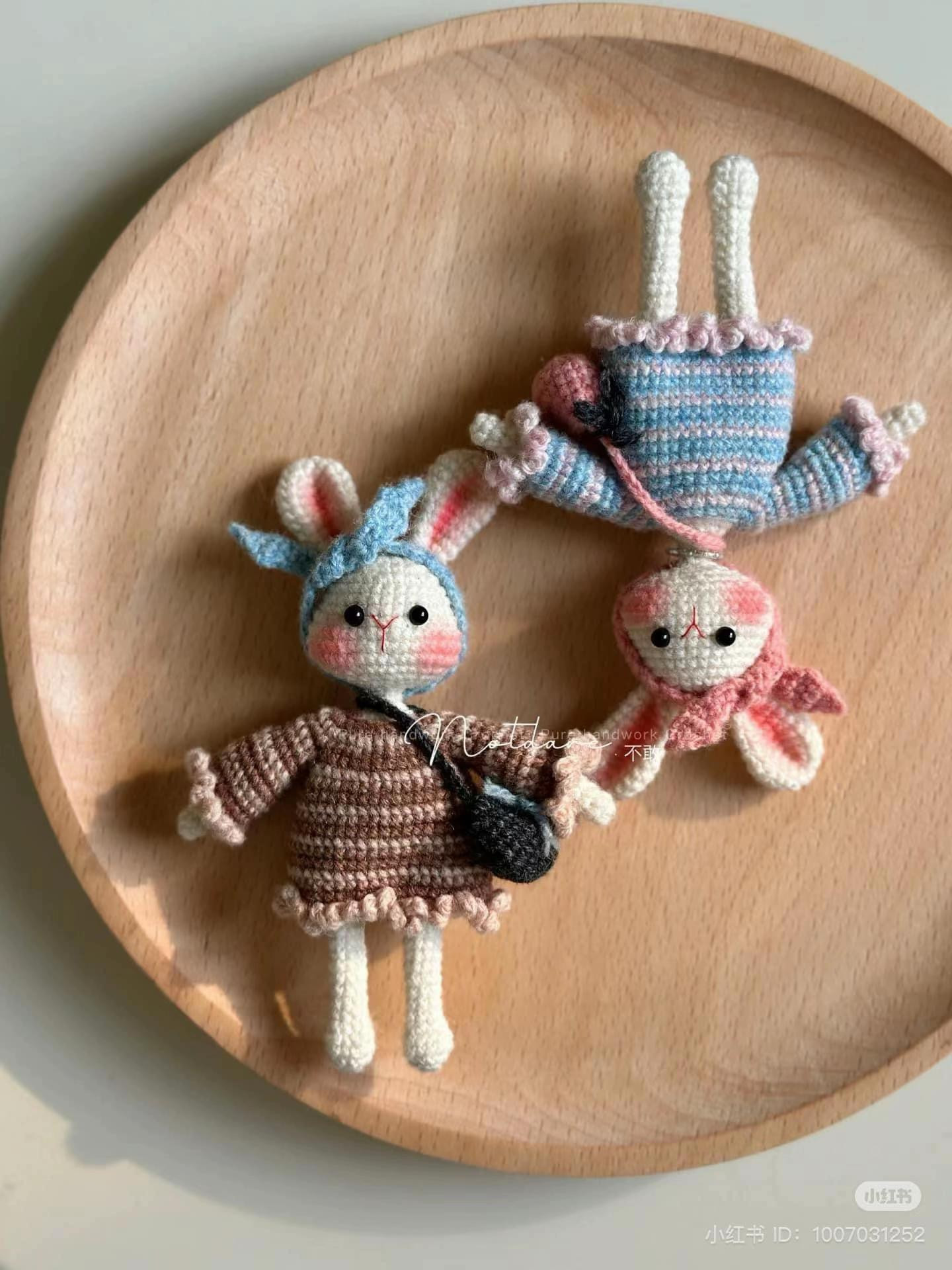 Charming Crochet Bunny Dolls with Striped Dresses and Accessories