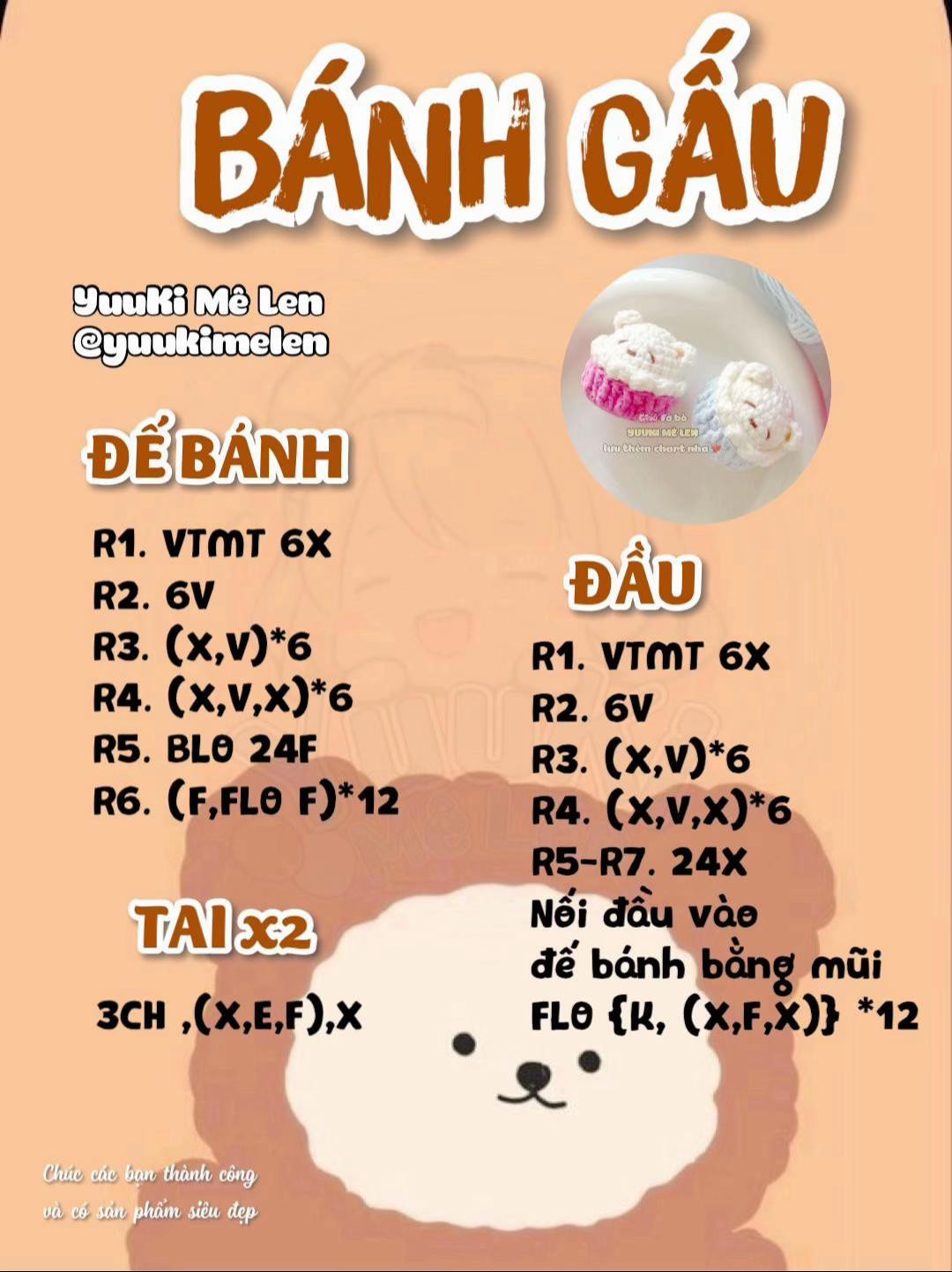 Chart móc len bánh gấu dễ thương cho người mới bắt đầu