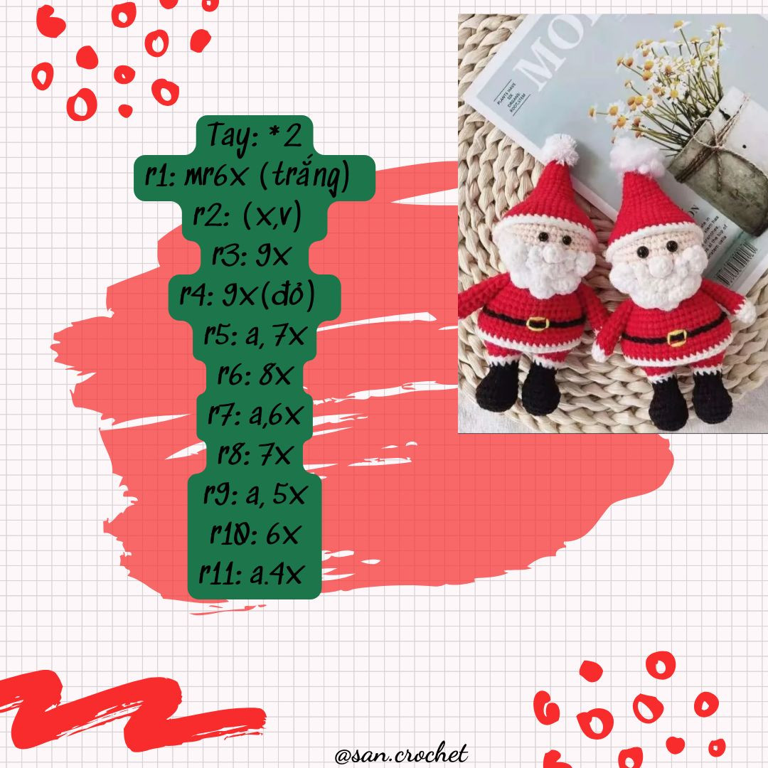 Chart móc len búp bê ông già Noel đáng yêu cho Giáng Sinh