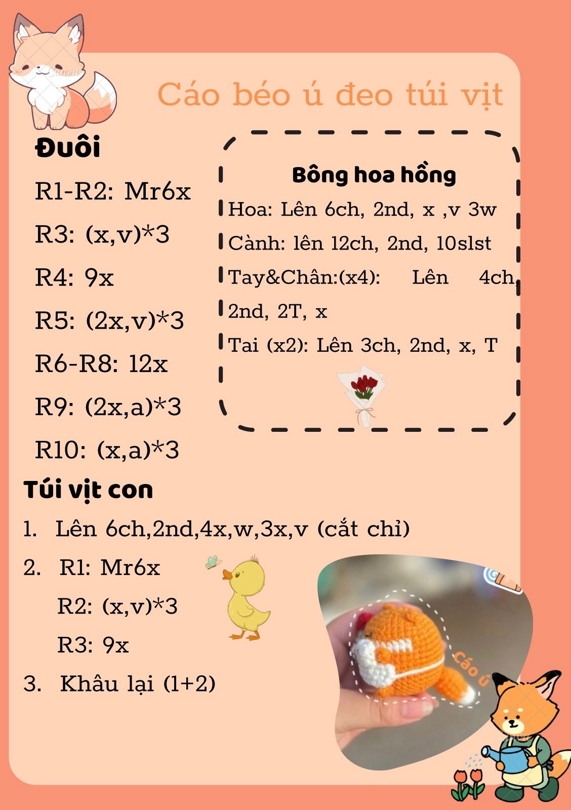 Chart móc len cáo dễ thương đeo túi vịt nổi bật
