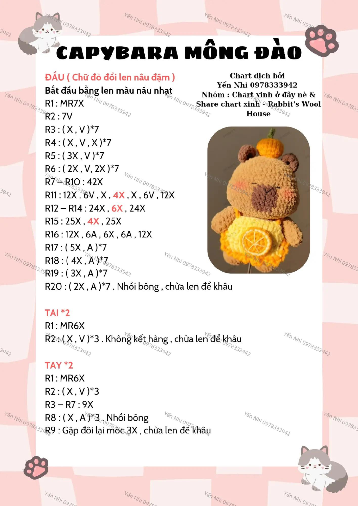 Chart móc len Capybara dễ thương với trái cam