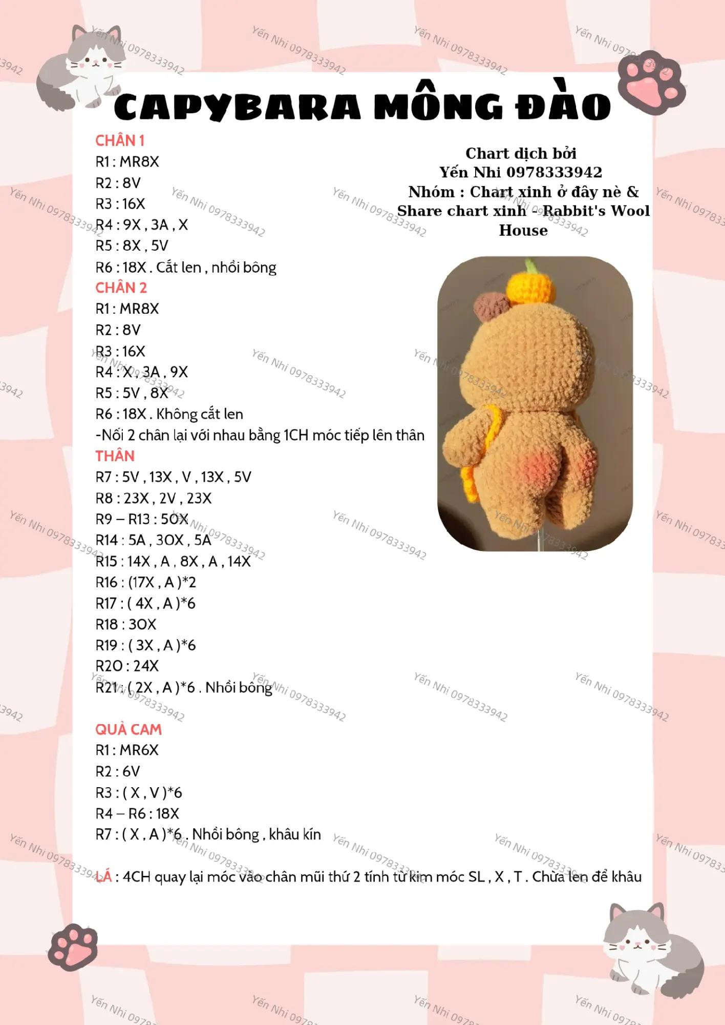 Chart móc len Capybara dễ thương với trái cam