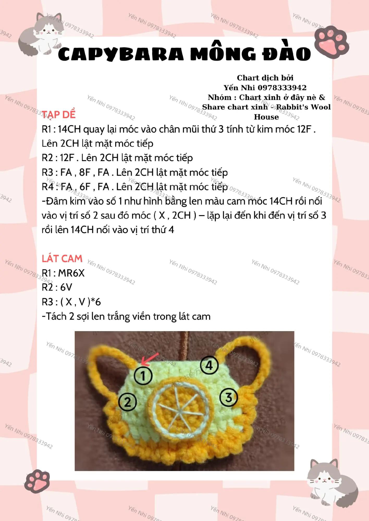 Chart móc len Capybara dễ thương với trái cam