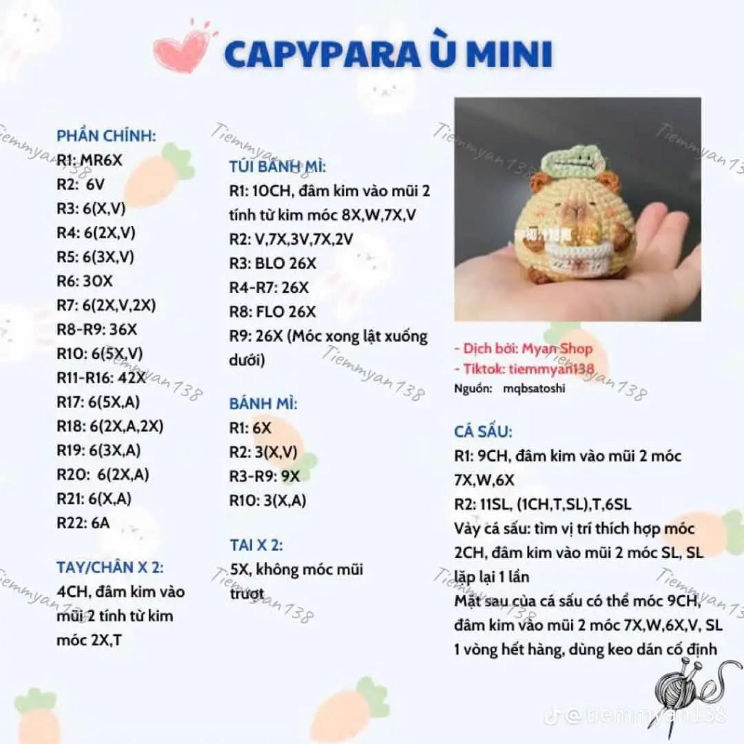 Chart móc len Capybara ú dễ thương và đơn giản