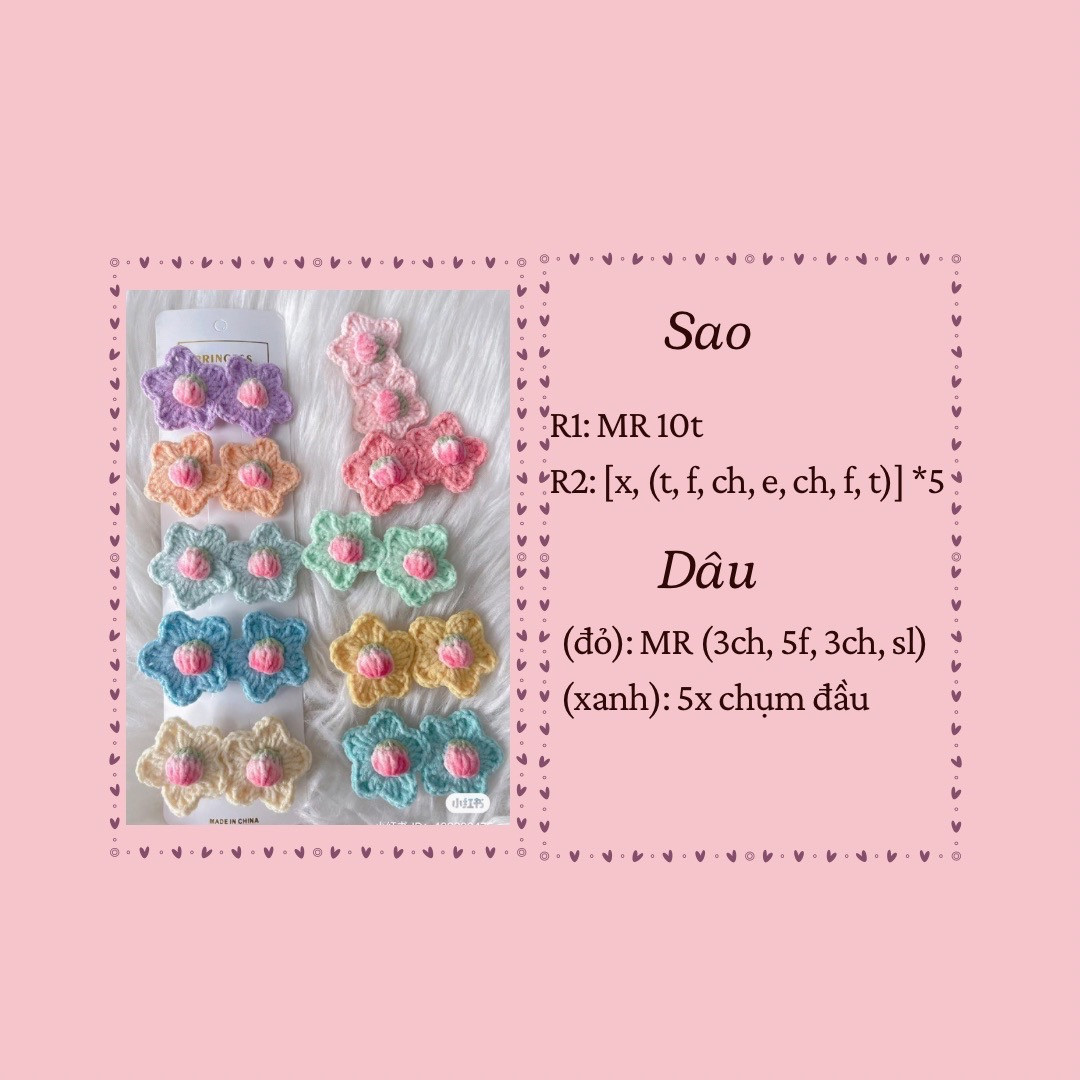 Chart móc len cho kẹp tóc hoa dễ thương và độc đáo